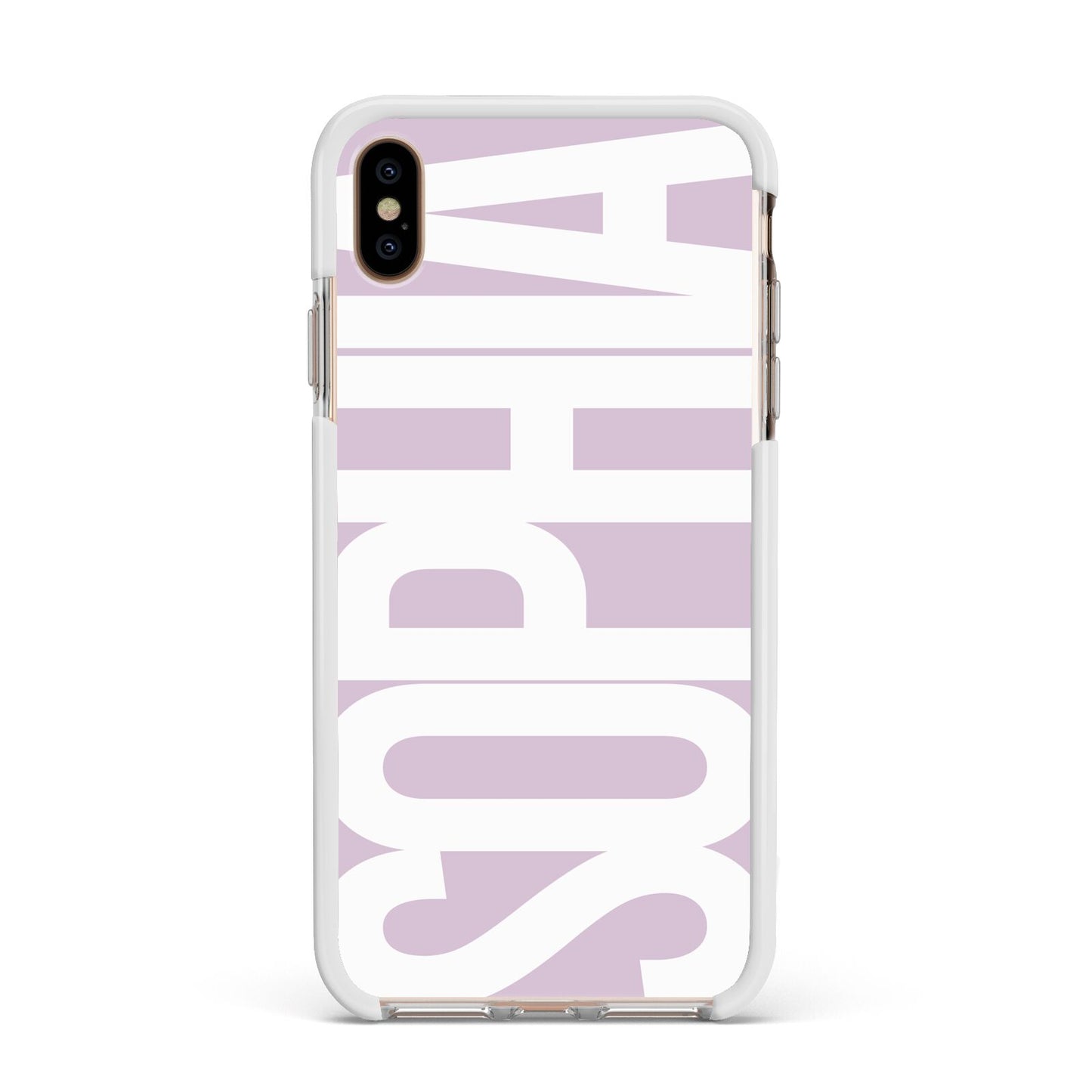Dusty Pink with Bold White Text Apple iPhone Xs Max Impact Case White Edge on Gold Phone
