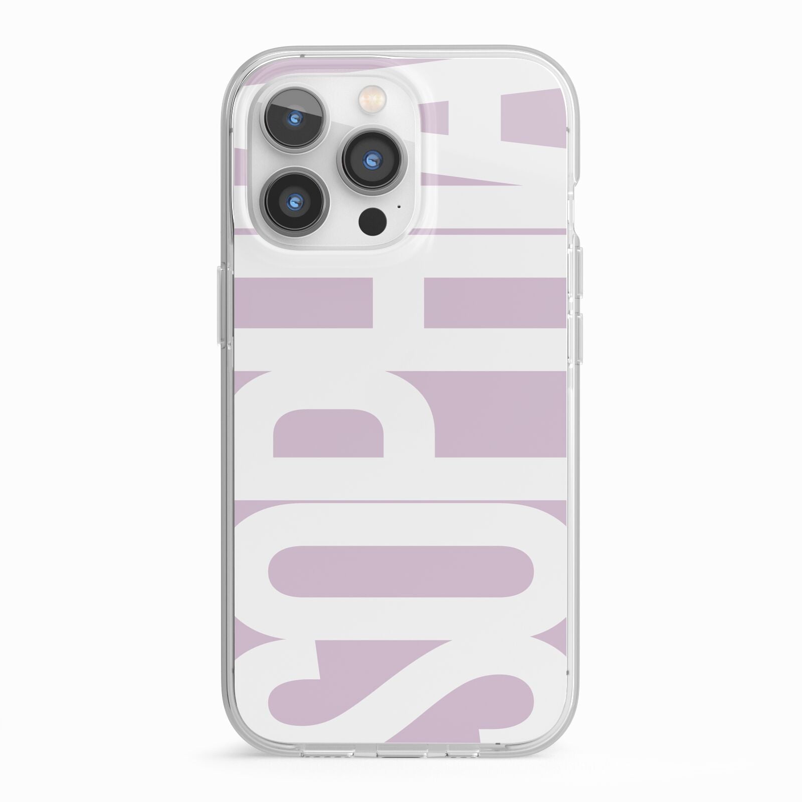 Dusty Pink with Bold White Text iPhone 13 Pro TPU Impact Case with White Edges