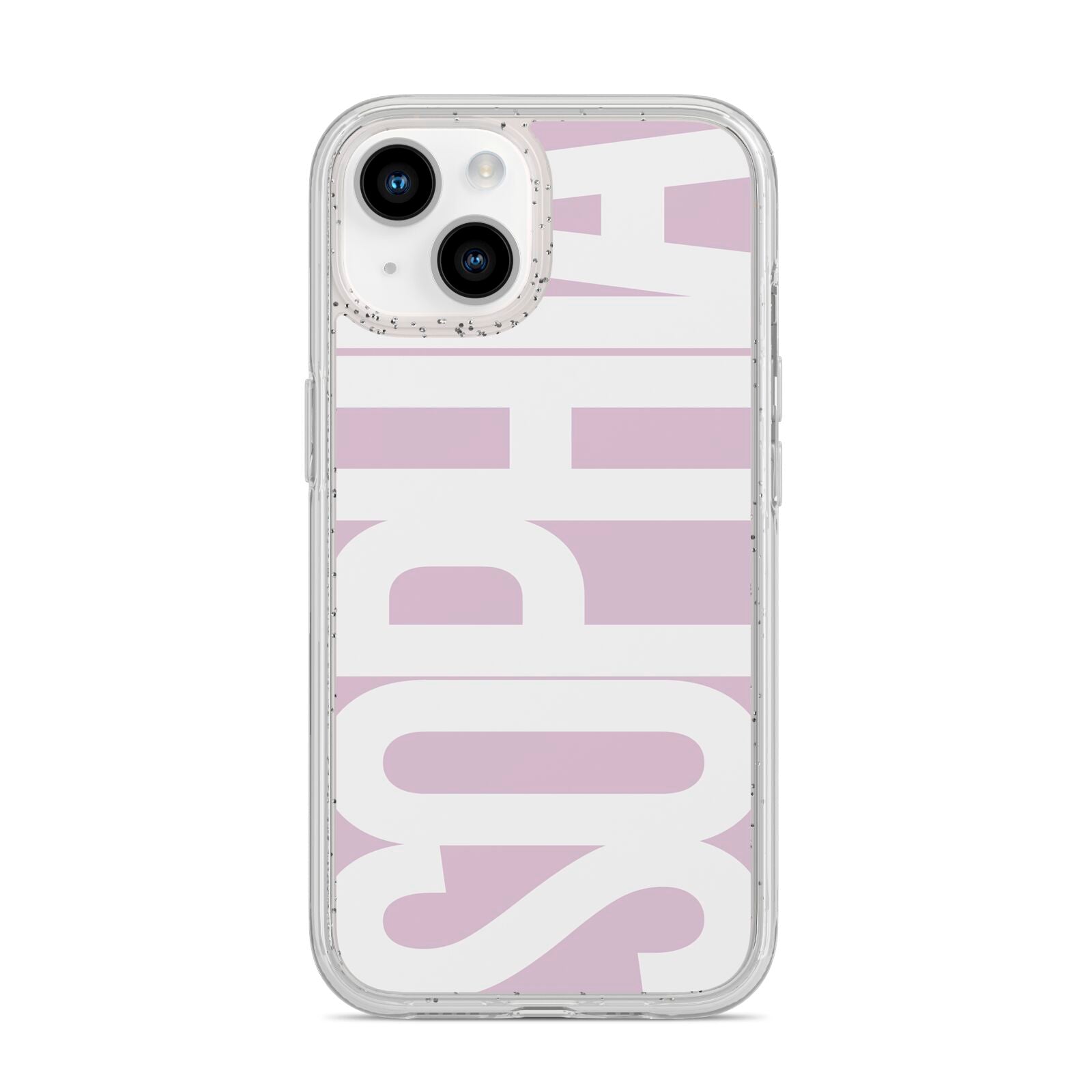 Dusty Pink with Bold White Text iPhone 14 Glitter Tough Case Starlight