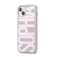 Dusty Pink with Bold White Text iPhone 14 Plus Clear Tough Case Starlight Angled Image