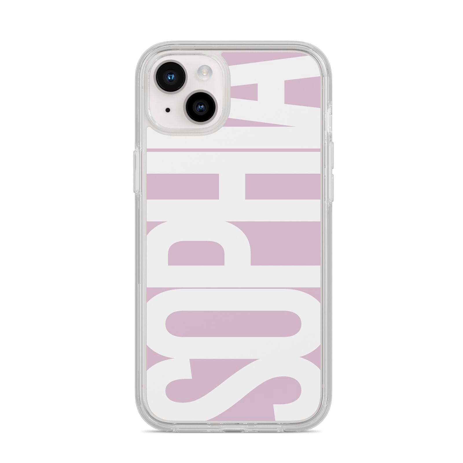 Dusty Pink with Bold White Text iPhone 14 Plus Clear Tough Case Starlight