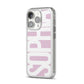 Dusty Pink with Bold White Text iPhone 14 Pro Clear Tough Case Silver Angled Image
