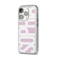 Dusty Pink with Bold White Text iPhone 14 Pro Glitter Tough Case Silver Angled Image