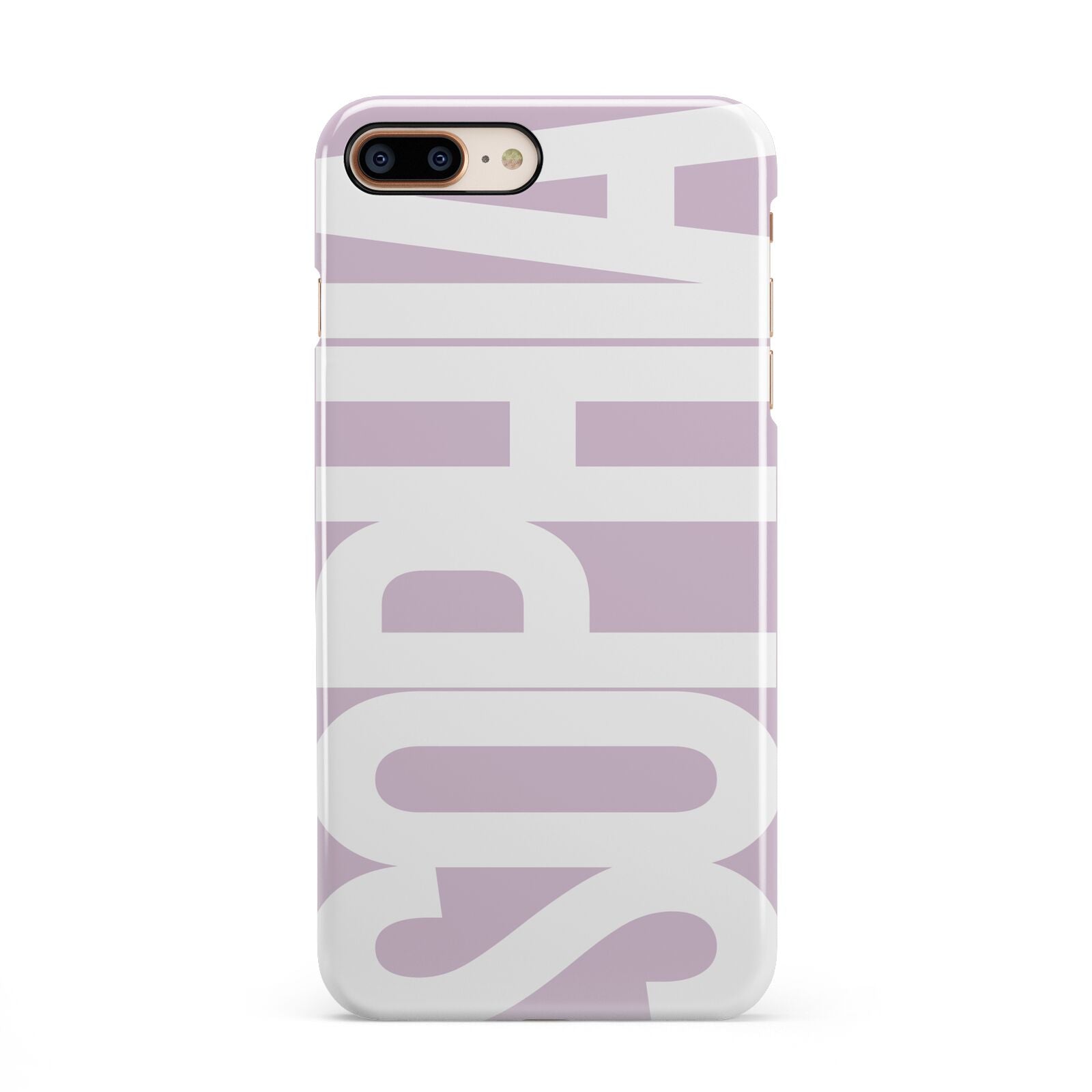 Dusty Pink with Bold White Text iPhone 8 Plus 3D Snap Case on Gold Phone