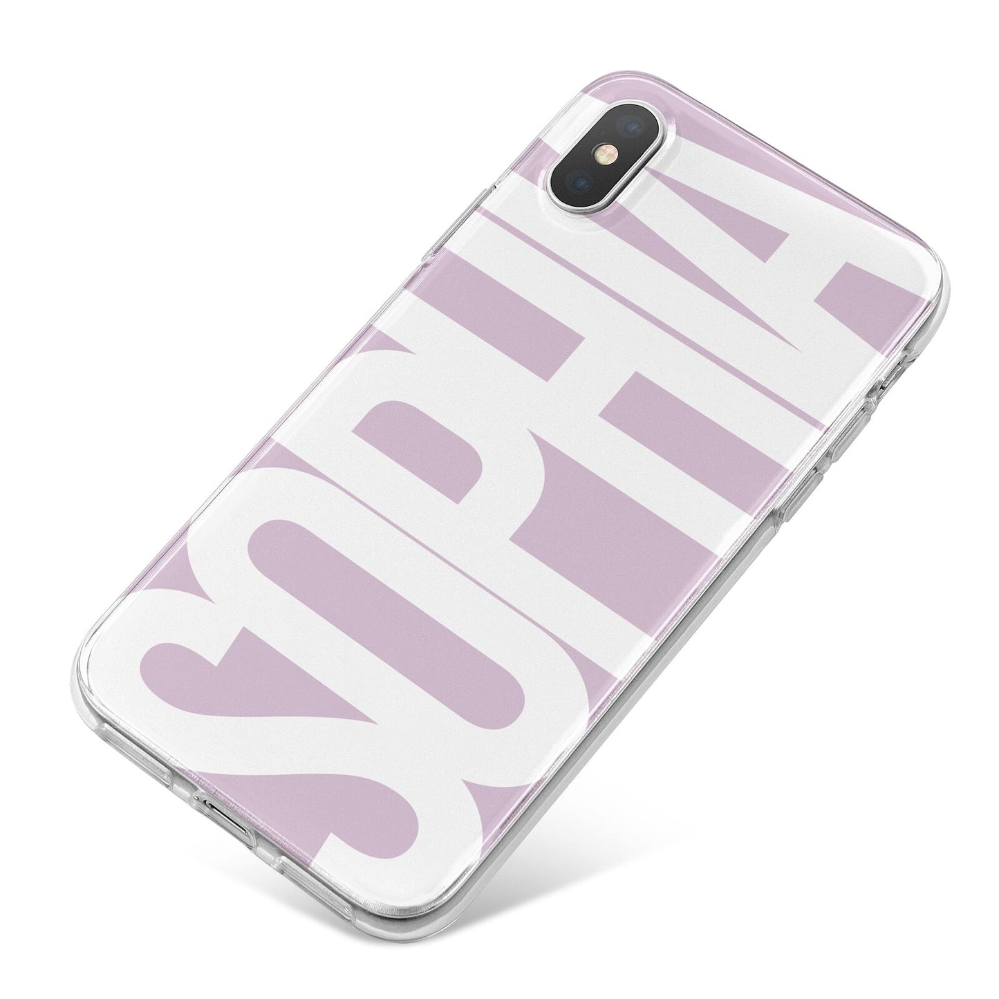Dusty Pink with Bold White Text iPhone X Bumper Case on Silver iPhone