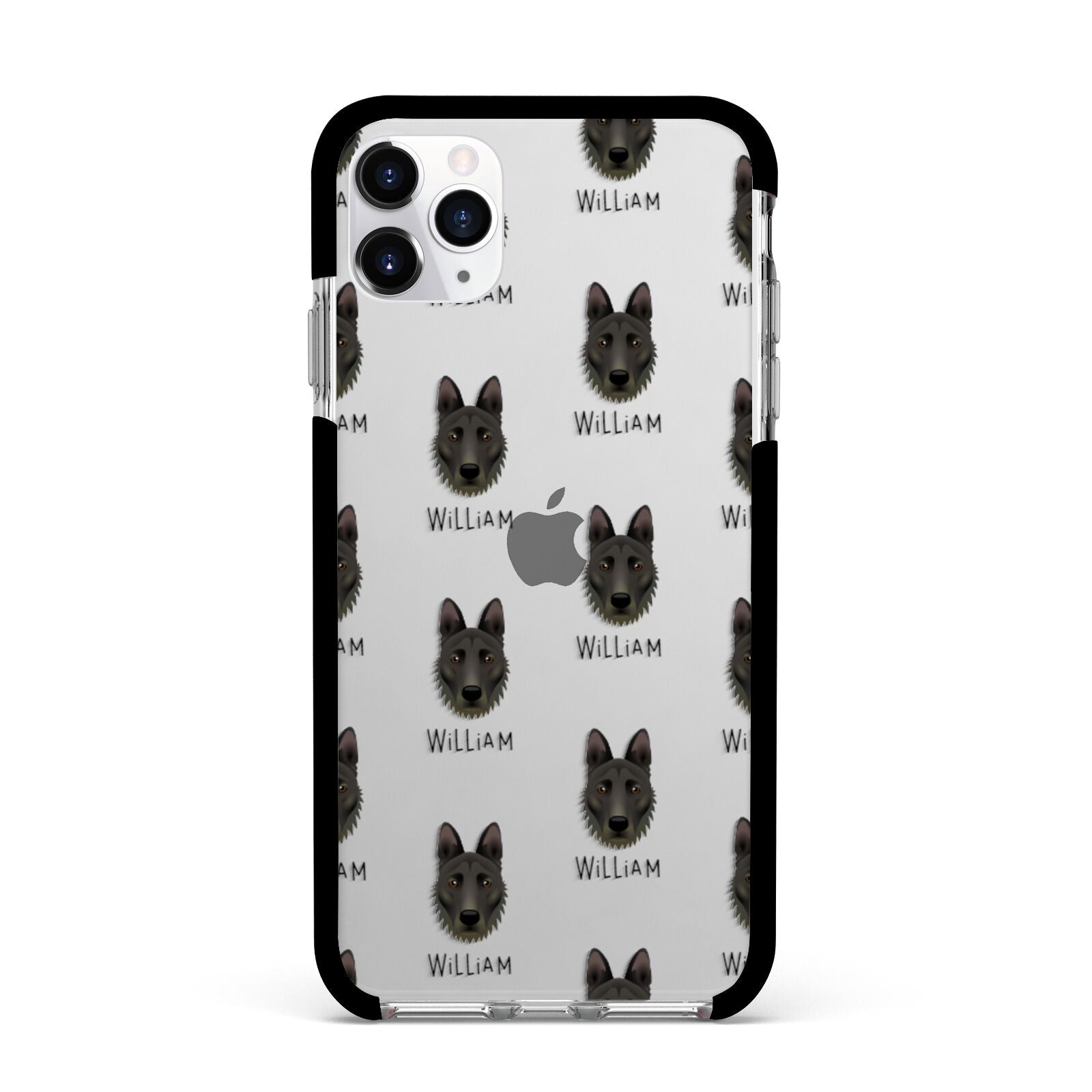 Dutch Shepherd Icon with Name Apple iPhone 11 Pro Max in Silver with Black Impact Case