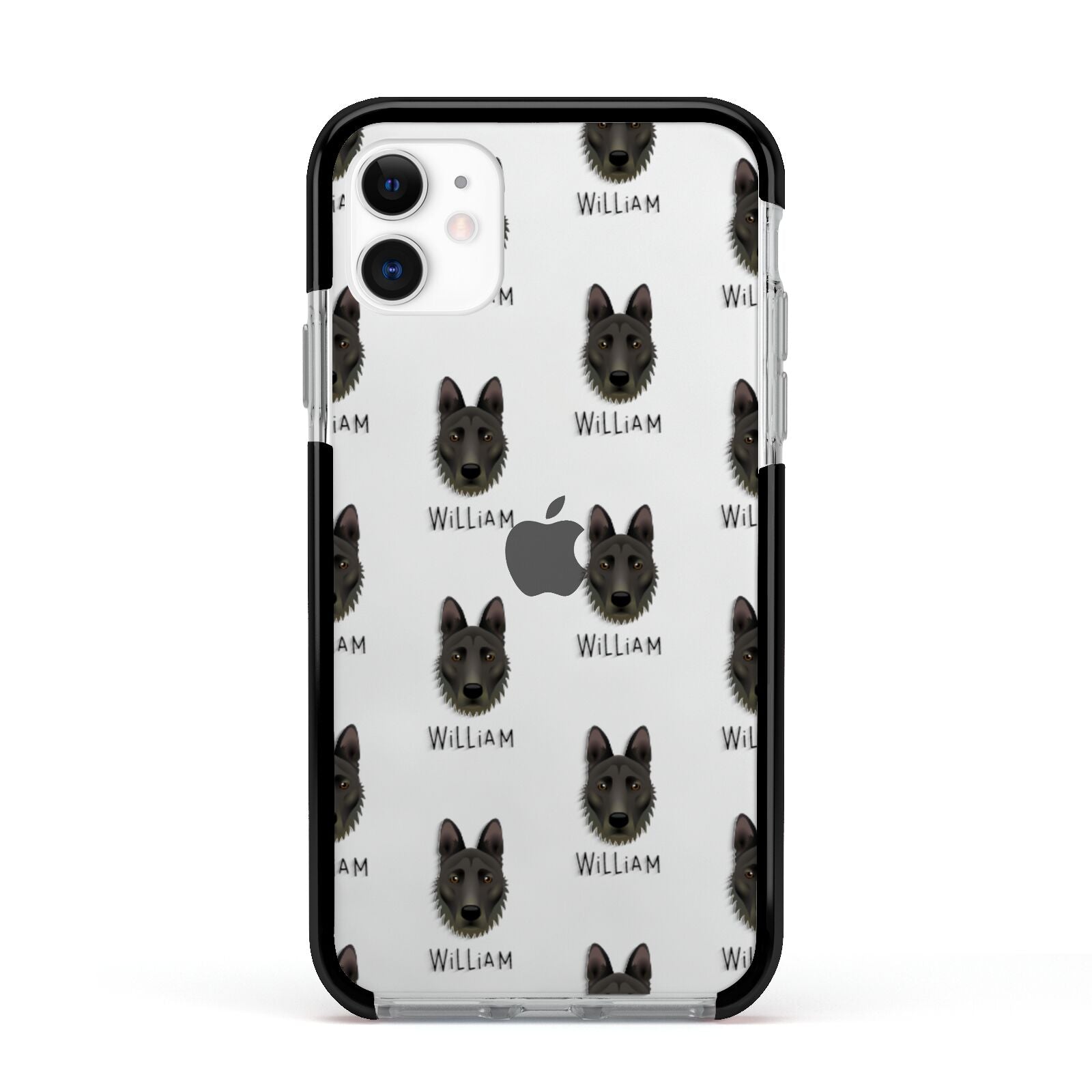 Dutch Shepherd Icon with Name Apple iPhone 11 in White with Black Impact Case