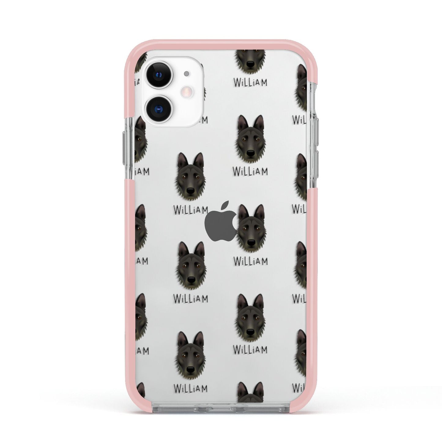 Dutch Shepherd Icon with Name Apple iPhone 11 in White with Pink Impact Case