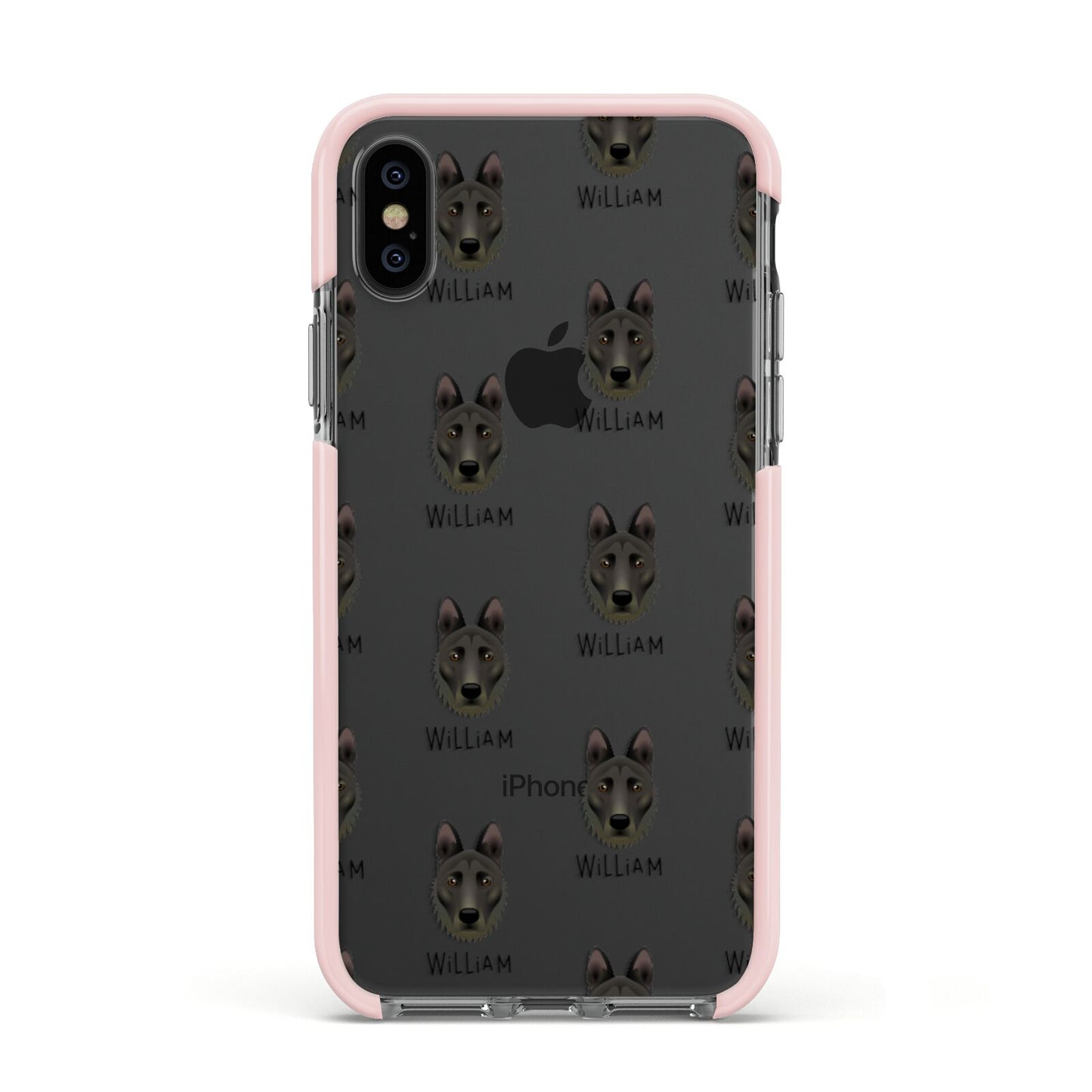 Dutch Shepherd Icon with Name Apple iPhone Xs Impact Case Pink Edge on Black Phone