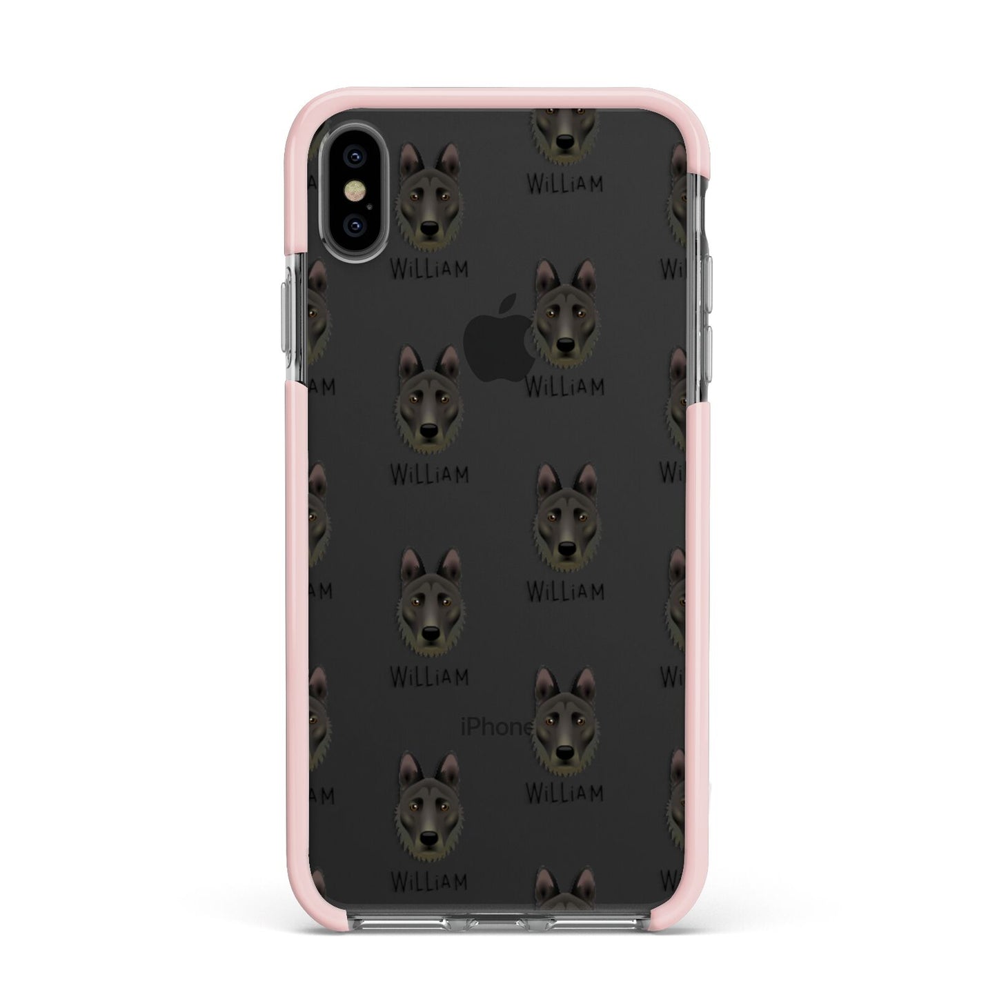 Dutch Shepherd Icon with Name Apple iPhone Xs Max Impact Case Pink Edge on Black Phone