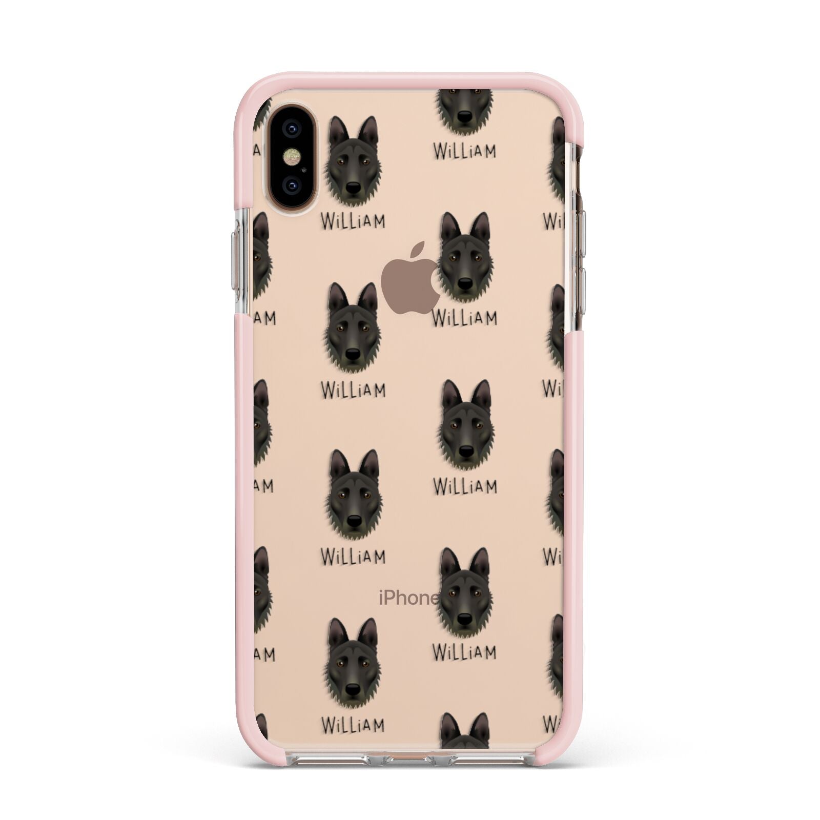 Dutch Shepherd Icon with Name Apple iPhone Xs Max Impact Case Pink Edge on Gold Phone