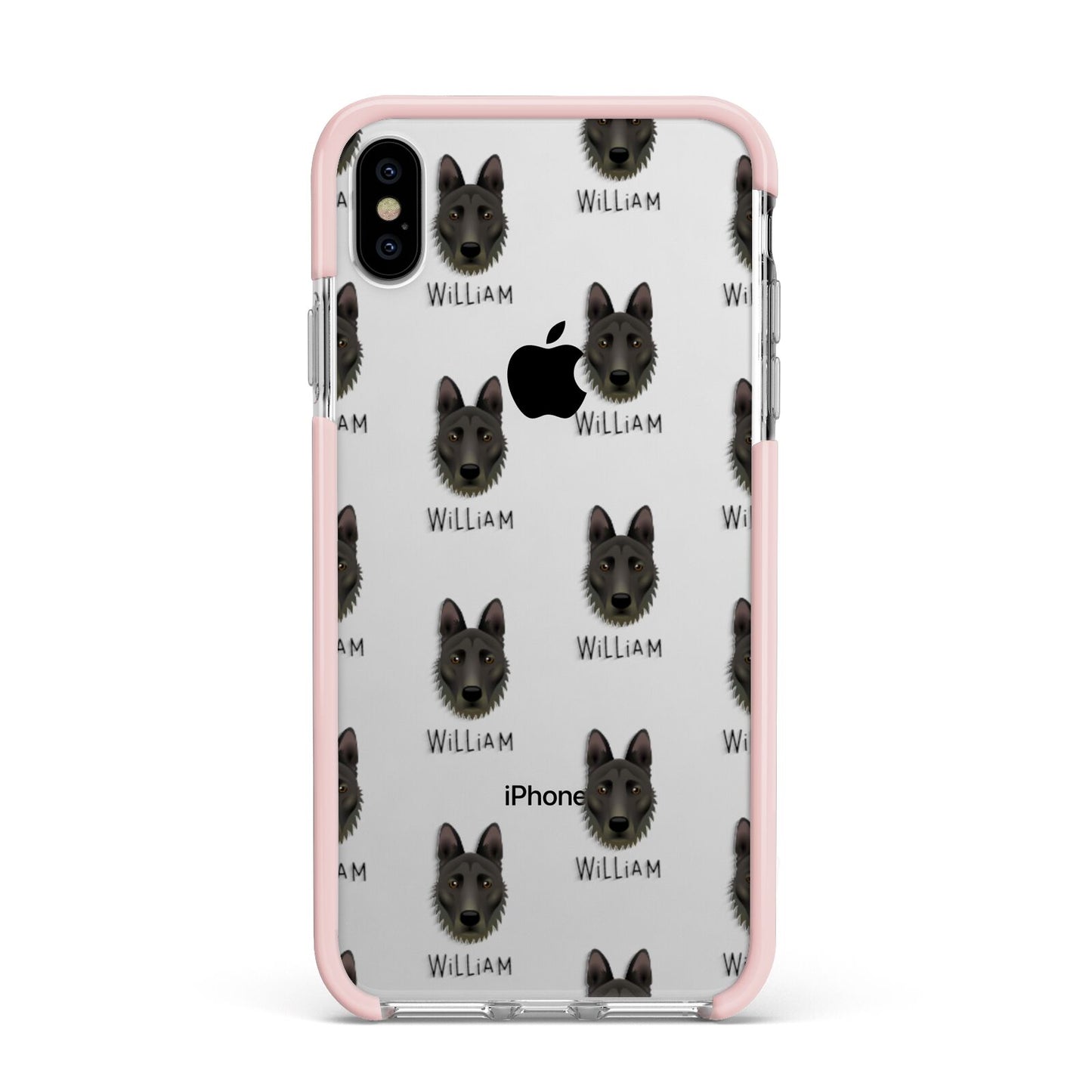 Dutch Shepherd Icon with Name Apple iPhone Xs Max Impact Case Pink Edge on Silver Phone