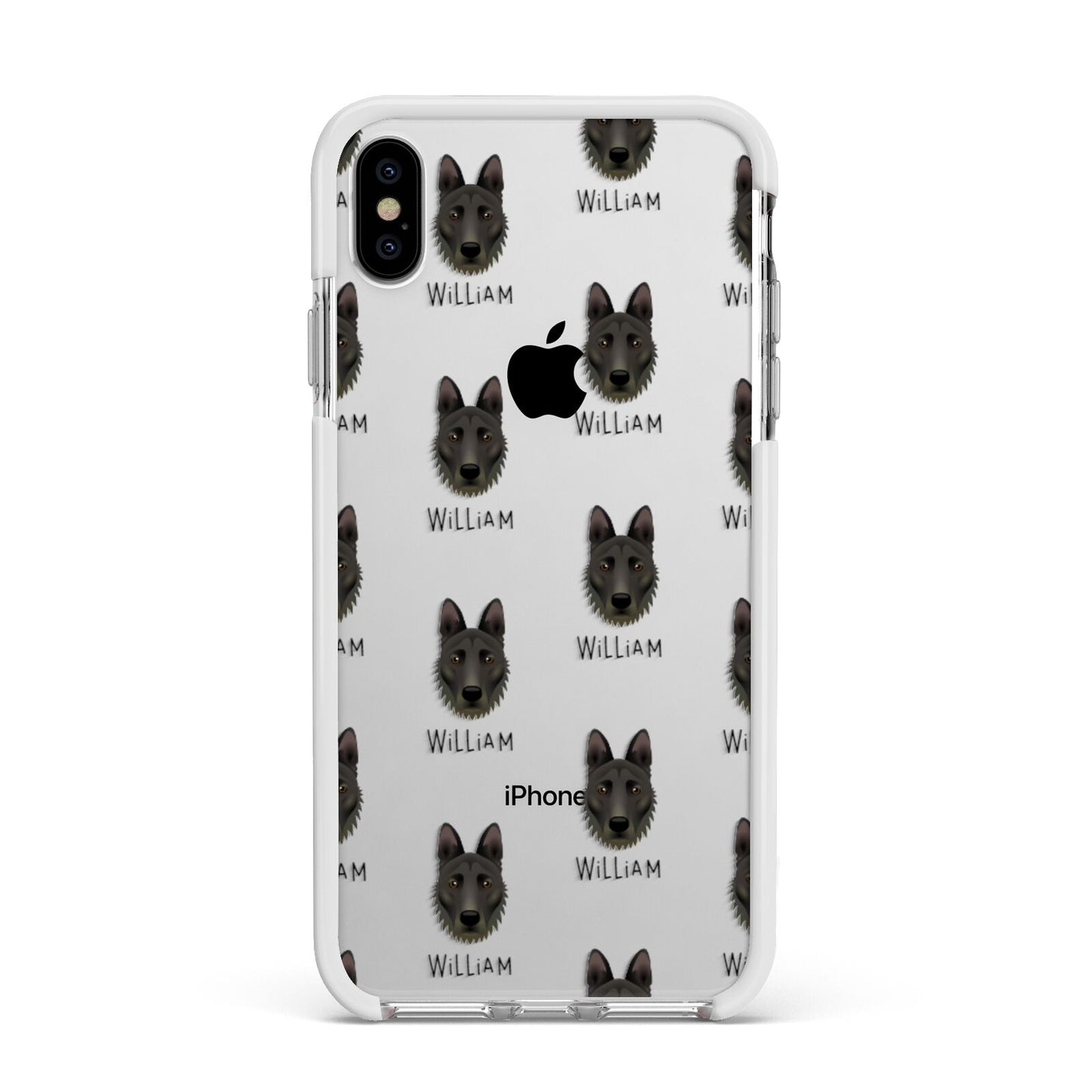 Dutch Shepherd Icon with Name Apple iPhone Xs Max Impact Case White Edge on Silver Phone