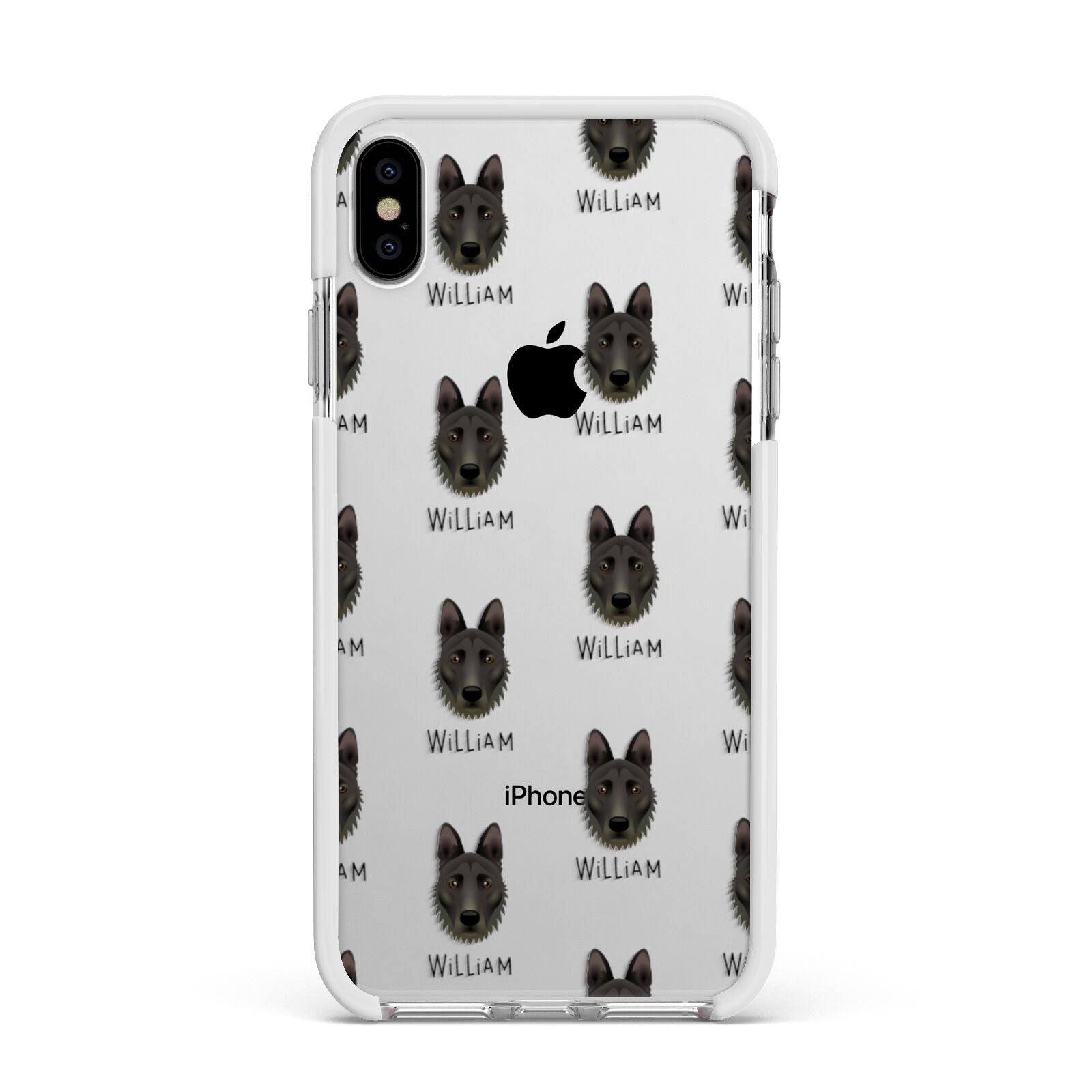 Dutch Shepherd Icon with Name Apple iPhone Xs Max Impact Case White Edge on Silver Phone