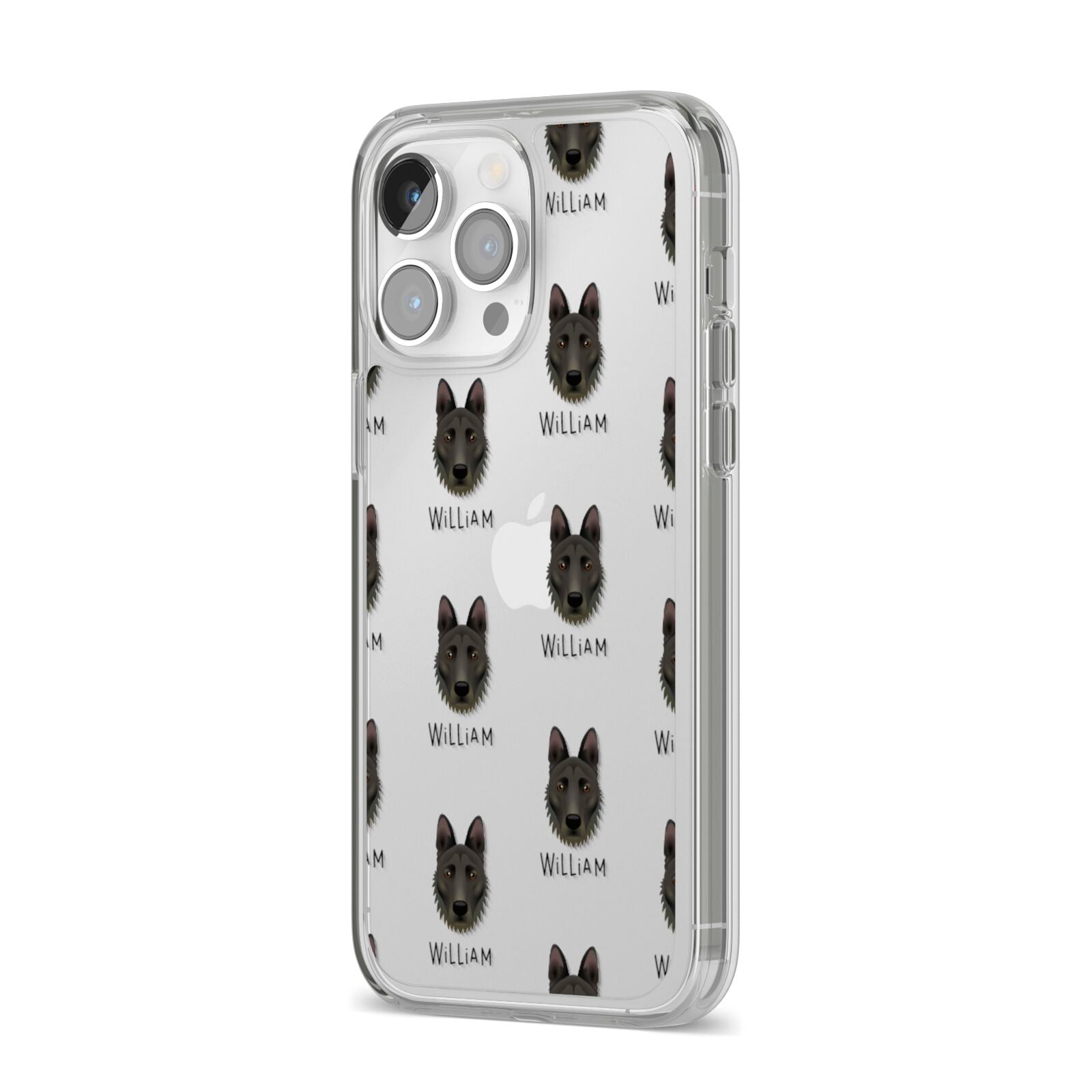 Dutch Shepherd Icon with Name iPhone 14 Pro Max Clear Tough Case Silver Angled Image