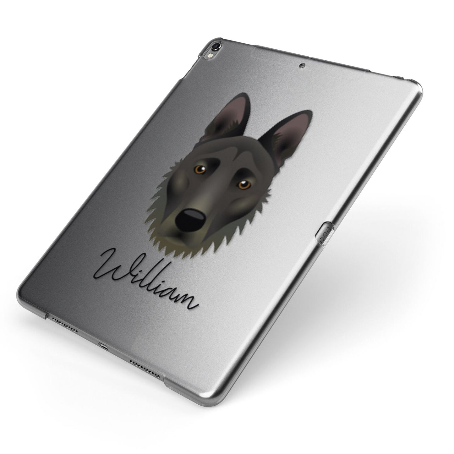 Dutch Shepherd Personalised Apple iPad Case on Grey iPad Side View