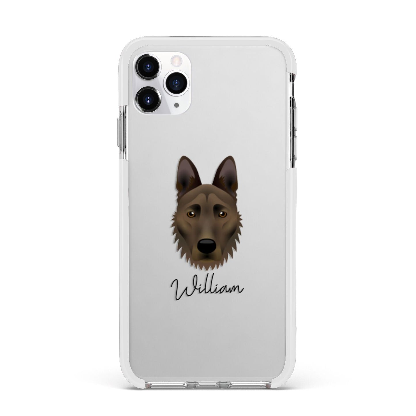 Dutch Shepherd Personalised Apple iPhone 11 Pro Max in Silver with White Impact Case