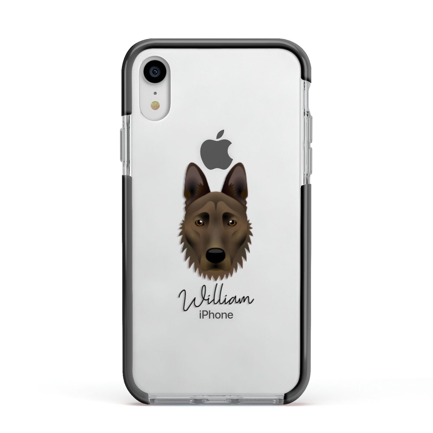 Dutch Shepherd Personalised Apple iPhone XR Impact Case Black Edge on Silver Phone