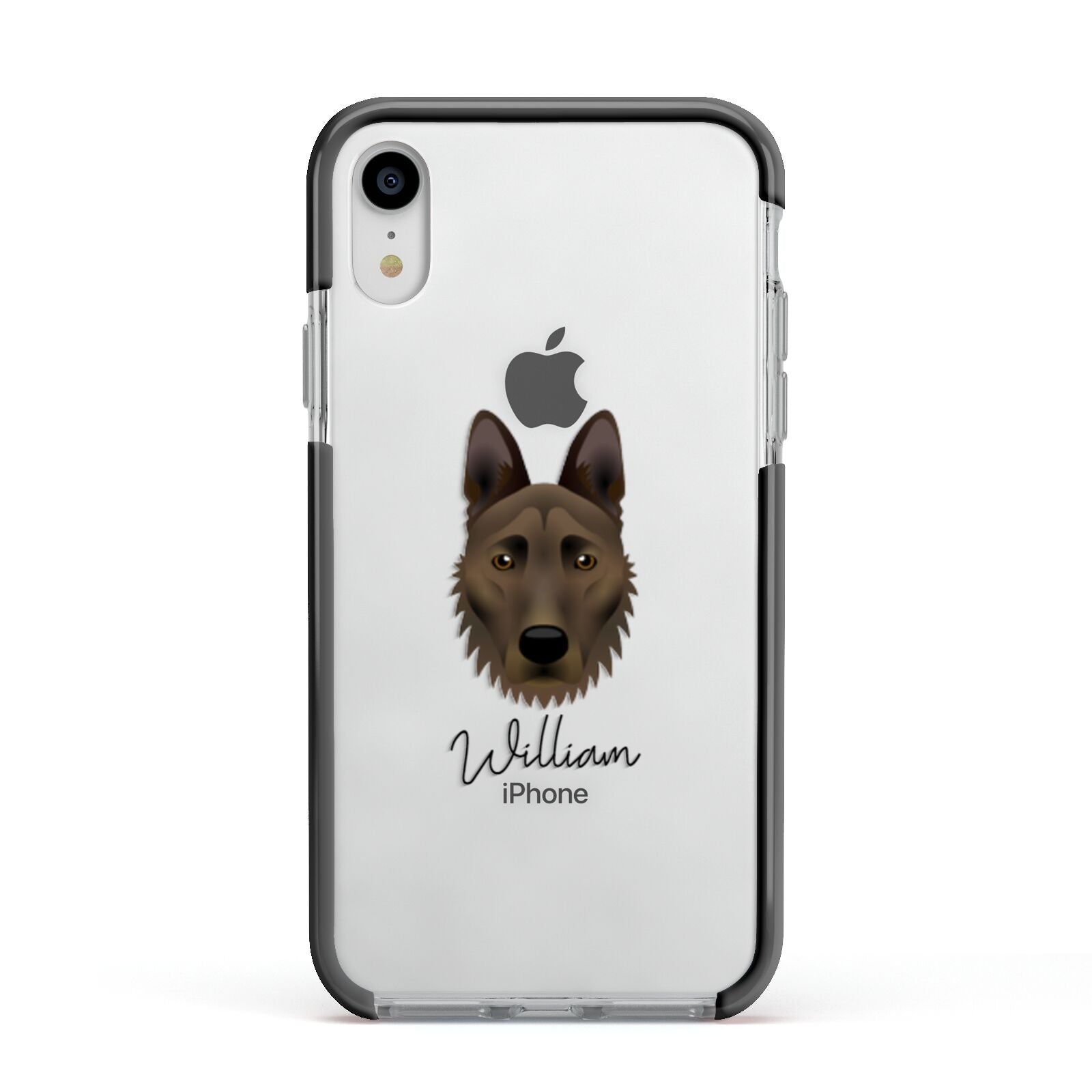 Dutch Shepherd Personalised Apple iPhone XR Impact Case Black Edge on Silver Phone