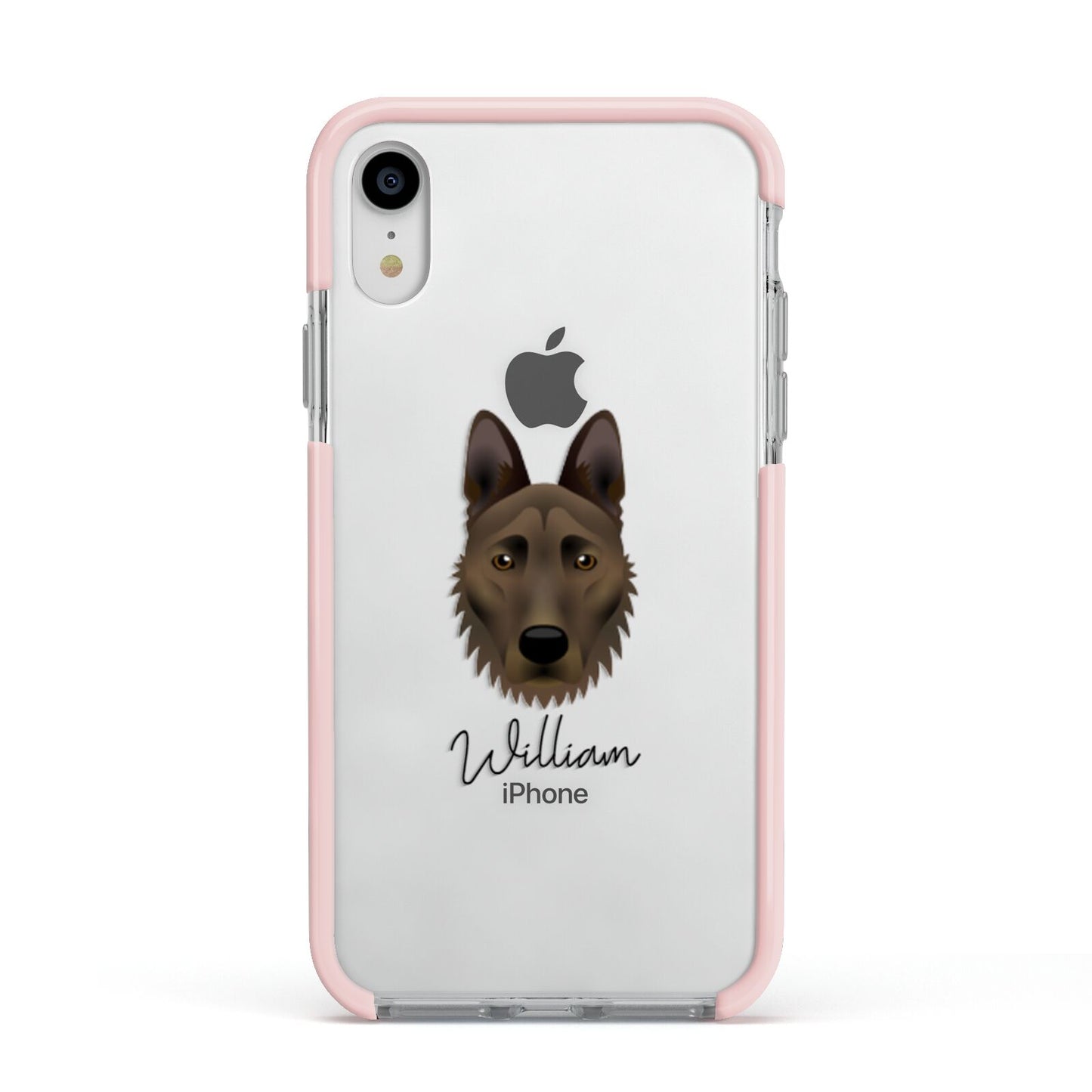 Dutch Shepherd Personalised Apple iPhone XR Impact Case Pink Edge on Silver Phone