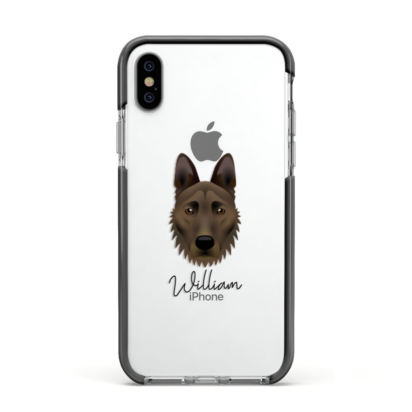 Dutch Shepherd Personalised Apple iPhone Xs Impact Case Black Edge on Silver Phone
