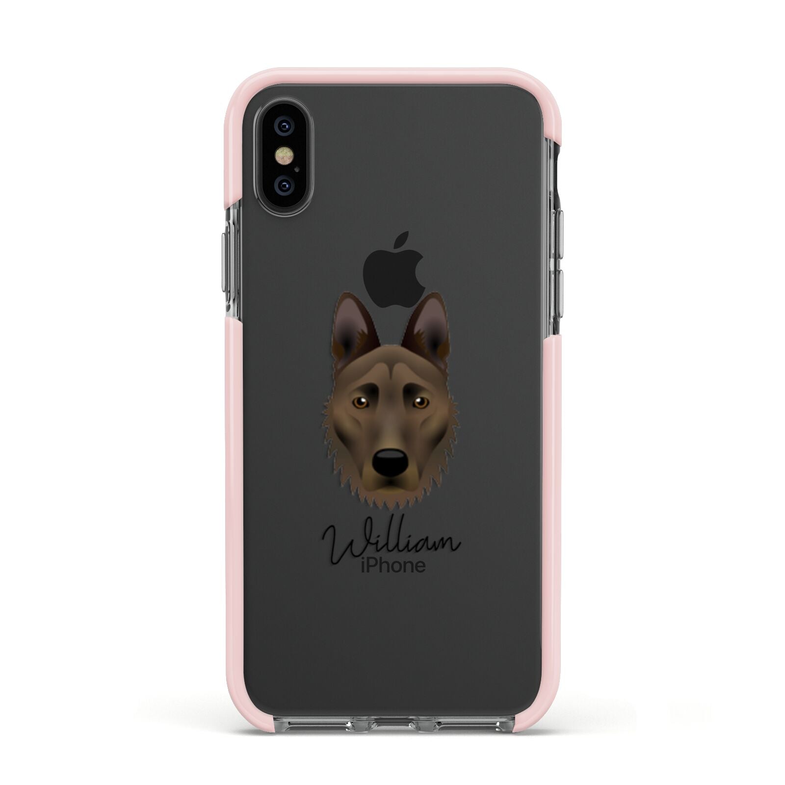 Dutch Shepherd Personalised Apple iPhone Xs Impact Case Pink Edge on Black Phone