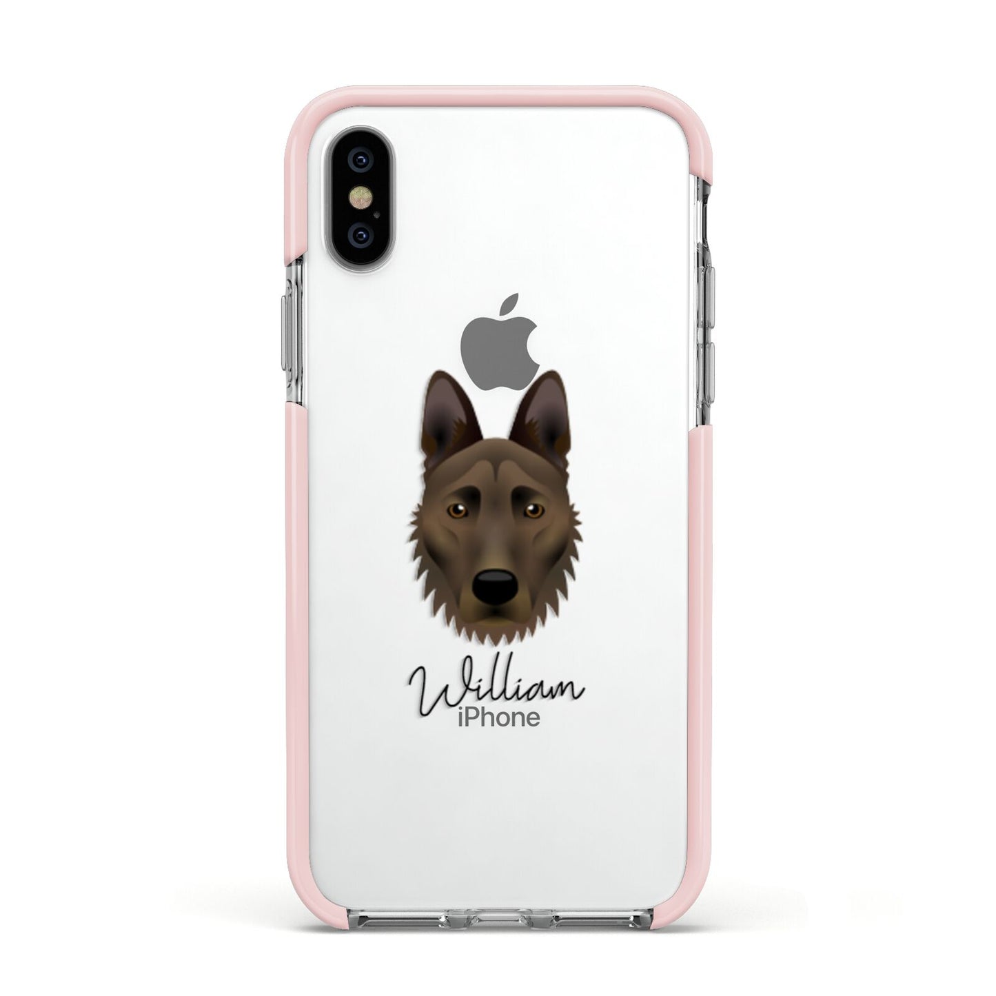 Dutch Shepherd Personalised Apple iPhone Xs Impact Case Pink Edge on Silver Phone