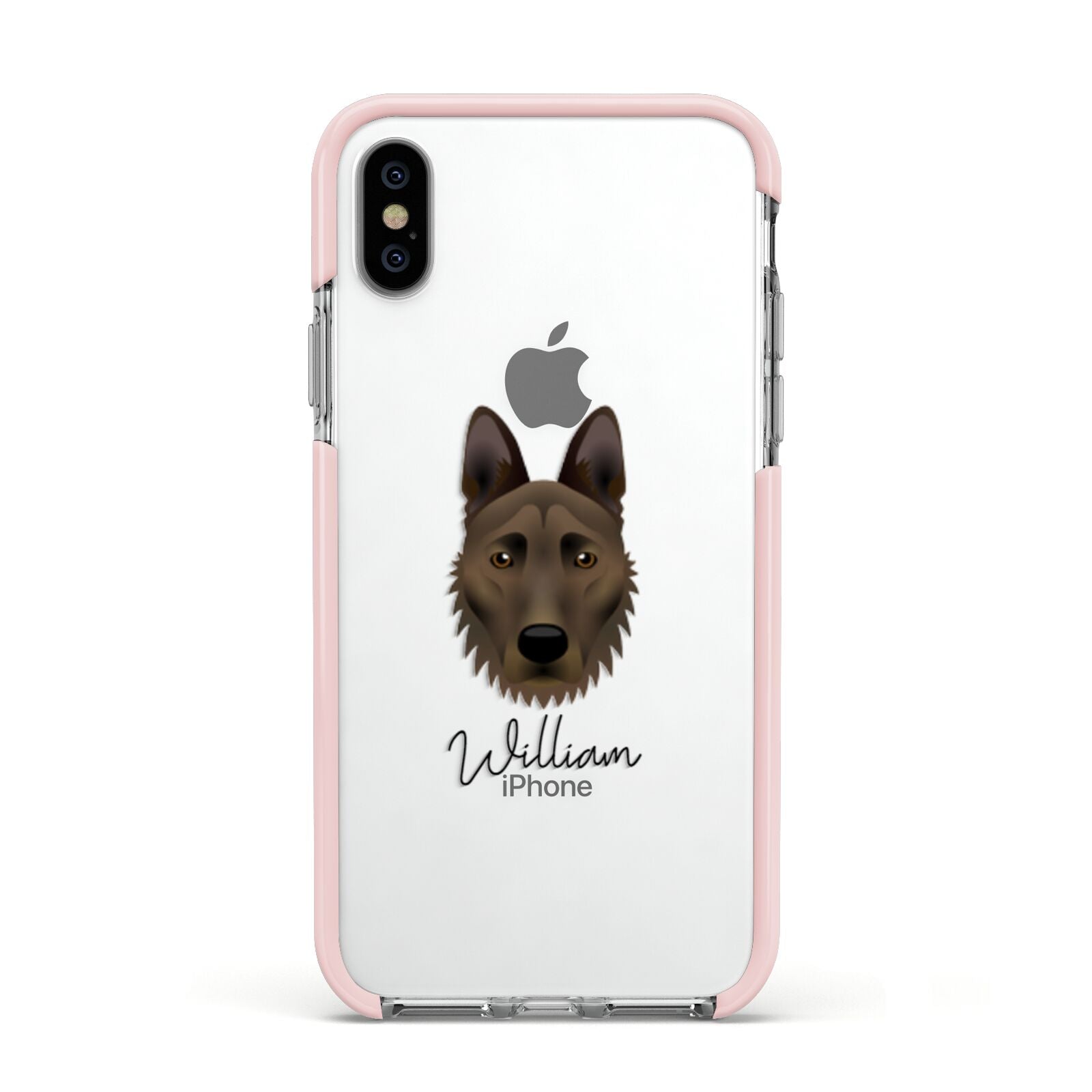 Dutch Shepherd Personalised Apple iPhone Xs Impact Case Pink Edge on Silver Phone