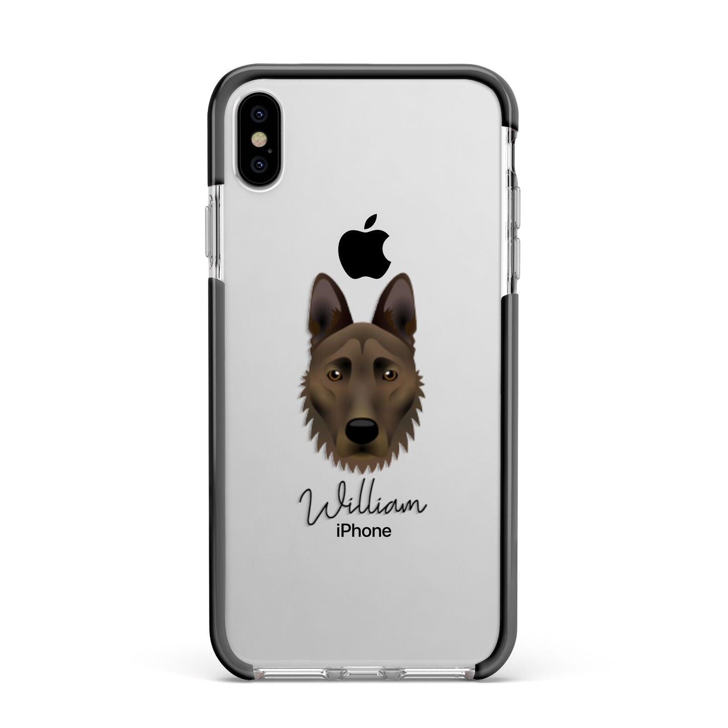 Dutch Shepherd Personalised Apple iPhone Xs Max Impact Case Black Edge on Silver Phone