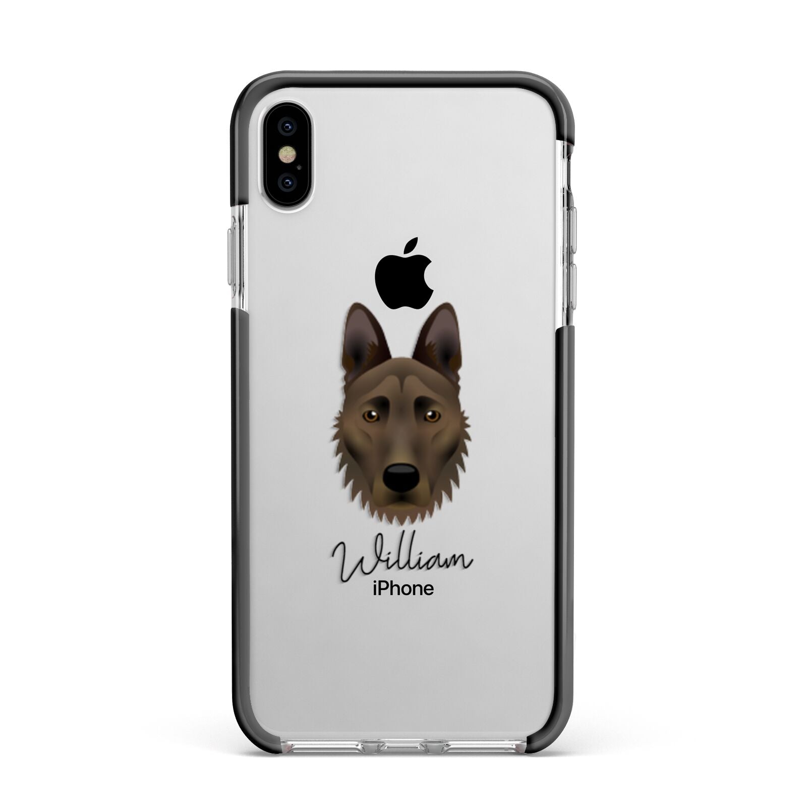 Dutch Shepherd Personalised Apple iPhone Xs Max Impact Case Black Edge on Silver Phone