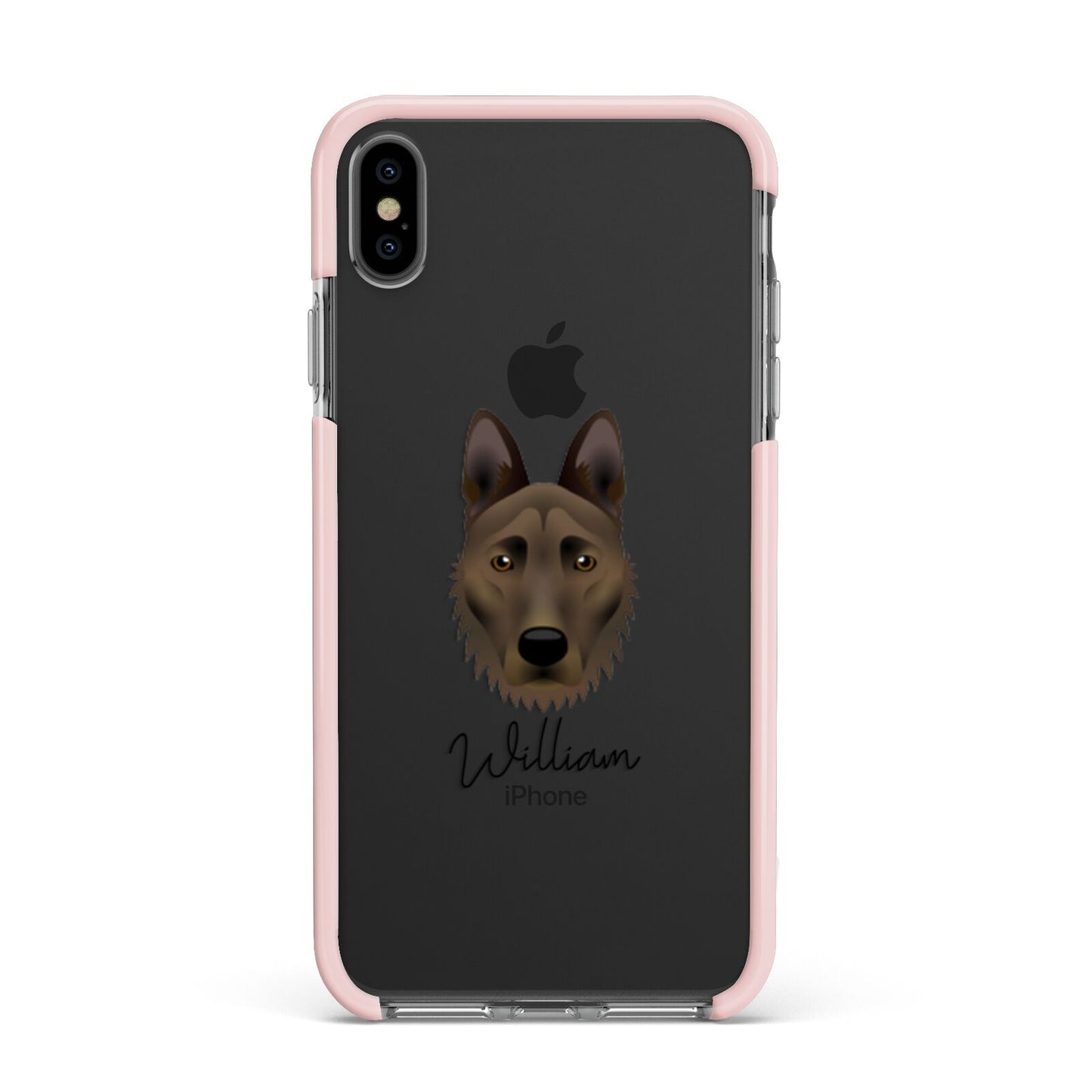 Dutch Shepherd Personalised Apple iPhone Xs Max Impact Case Pink Edge on Black Phone