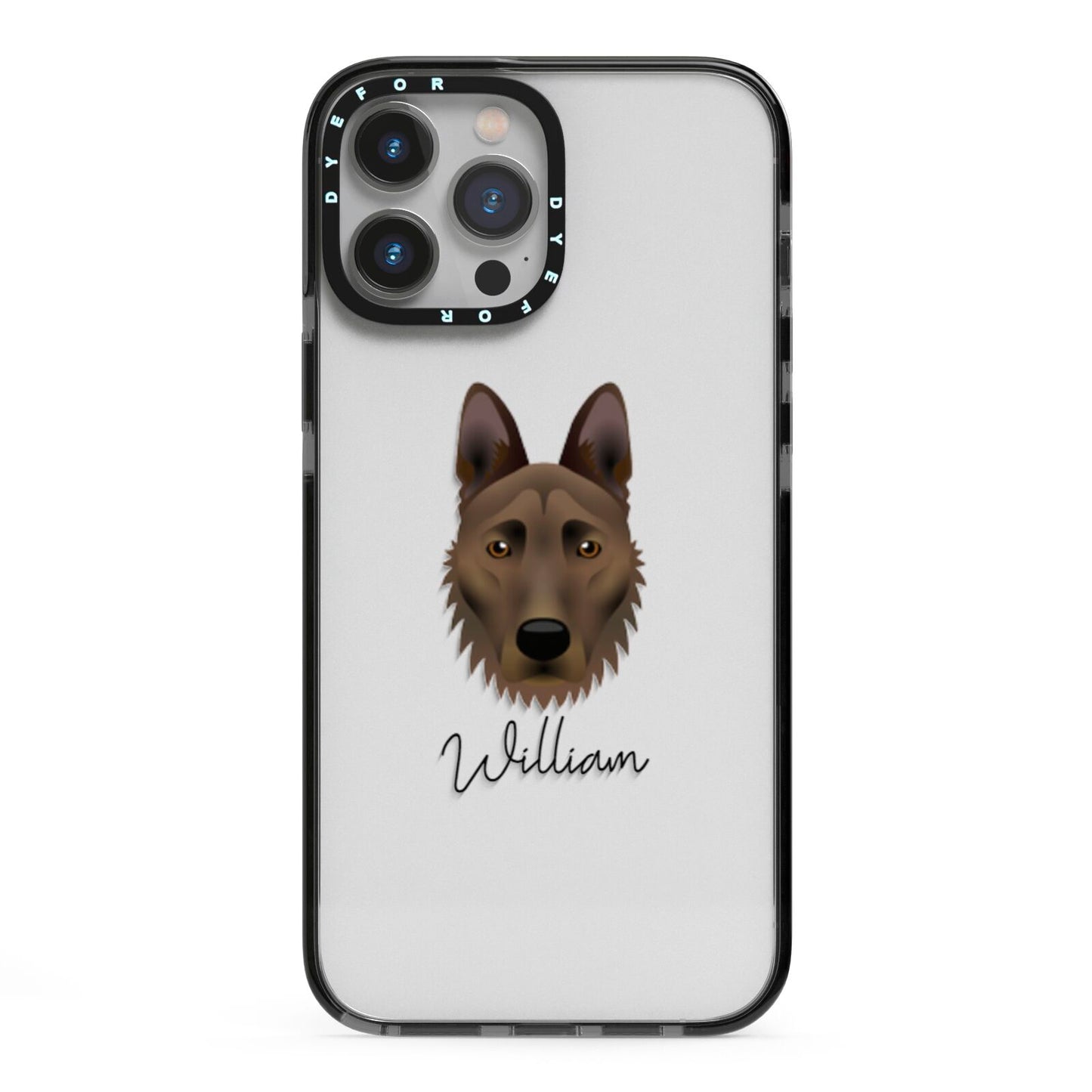 Dutch Shepherd Personalised iPhone 13 Pro Max Black Impact Case on Silver phone