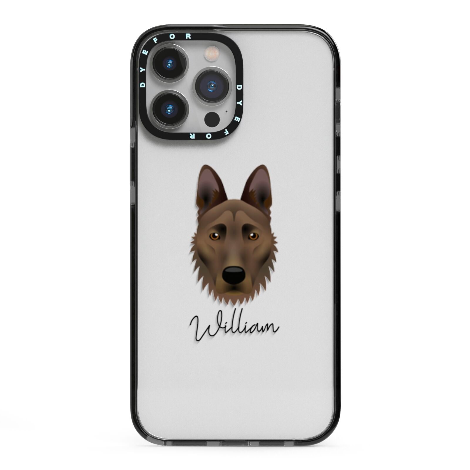 Dutch Shepherd Personalised iPhone 13 Pro Max Black Impact Case on Silver phone