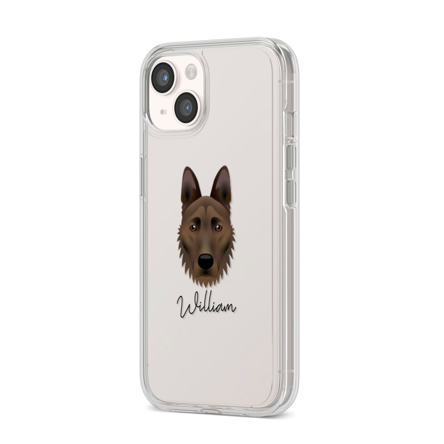 Dutch Shepherd Personalised iPhone 14 Clear Tough Case Starlight Angled Image