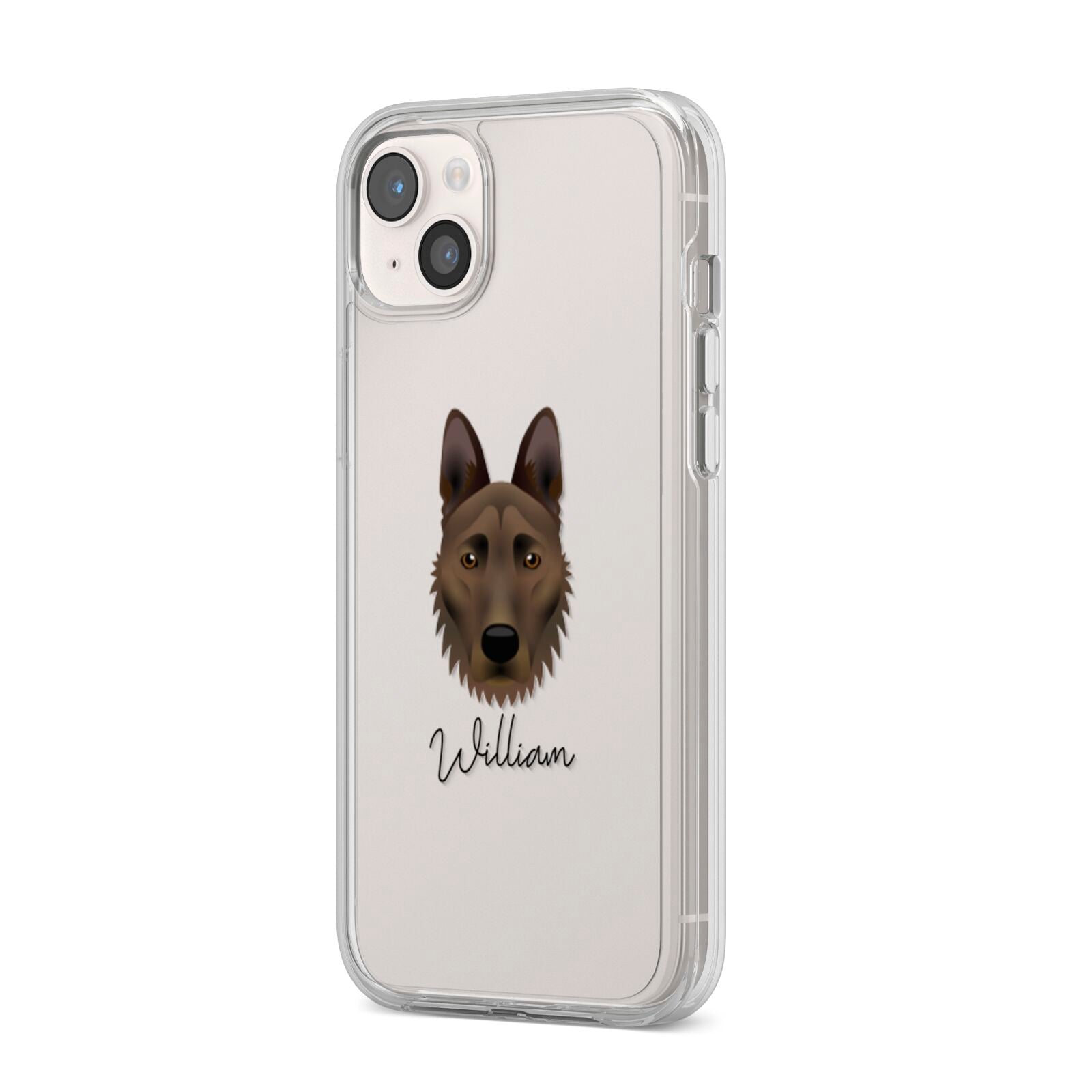 Dutch Shepherd Personalised iPhone 14 Plus Clear Tough Case Starlight Angled Image