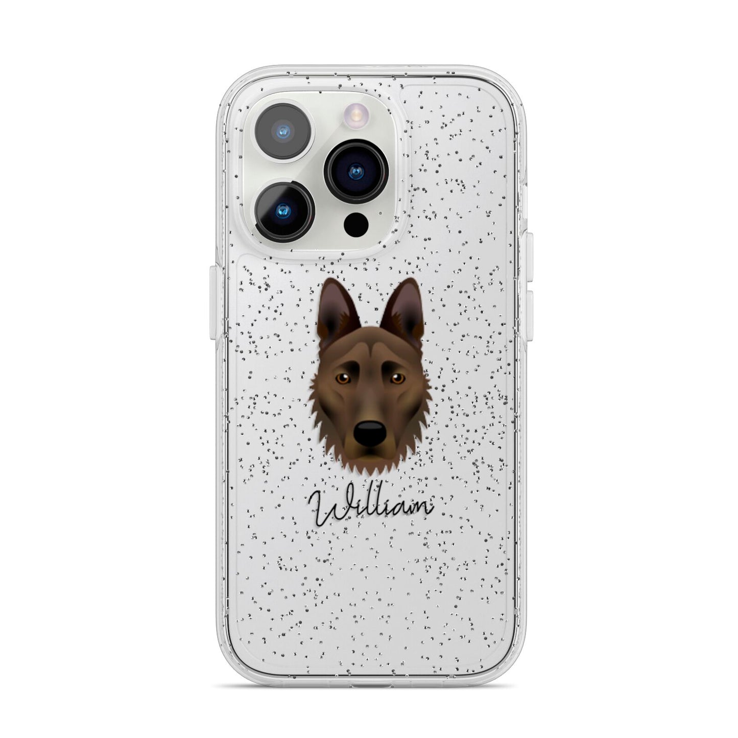 Dutch Shepherd Personalised iPhone 14 Pro Glitter Tough Case Silver