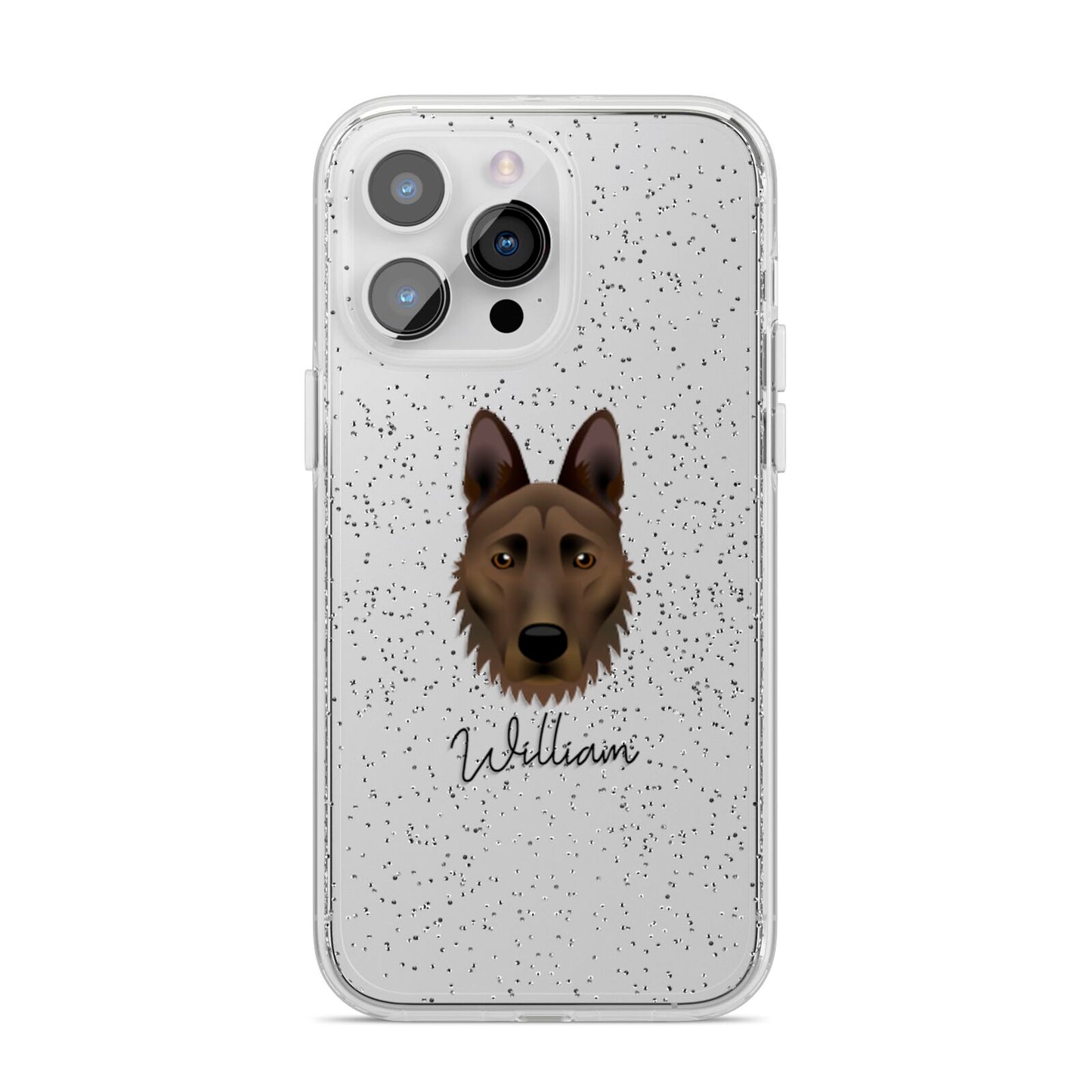 Dutch Shepherd Personalised iPhone 14 Pro Max Glitter Tough Case Silver