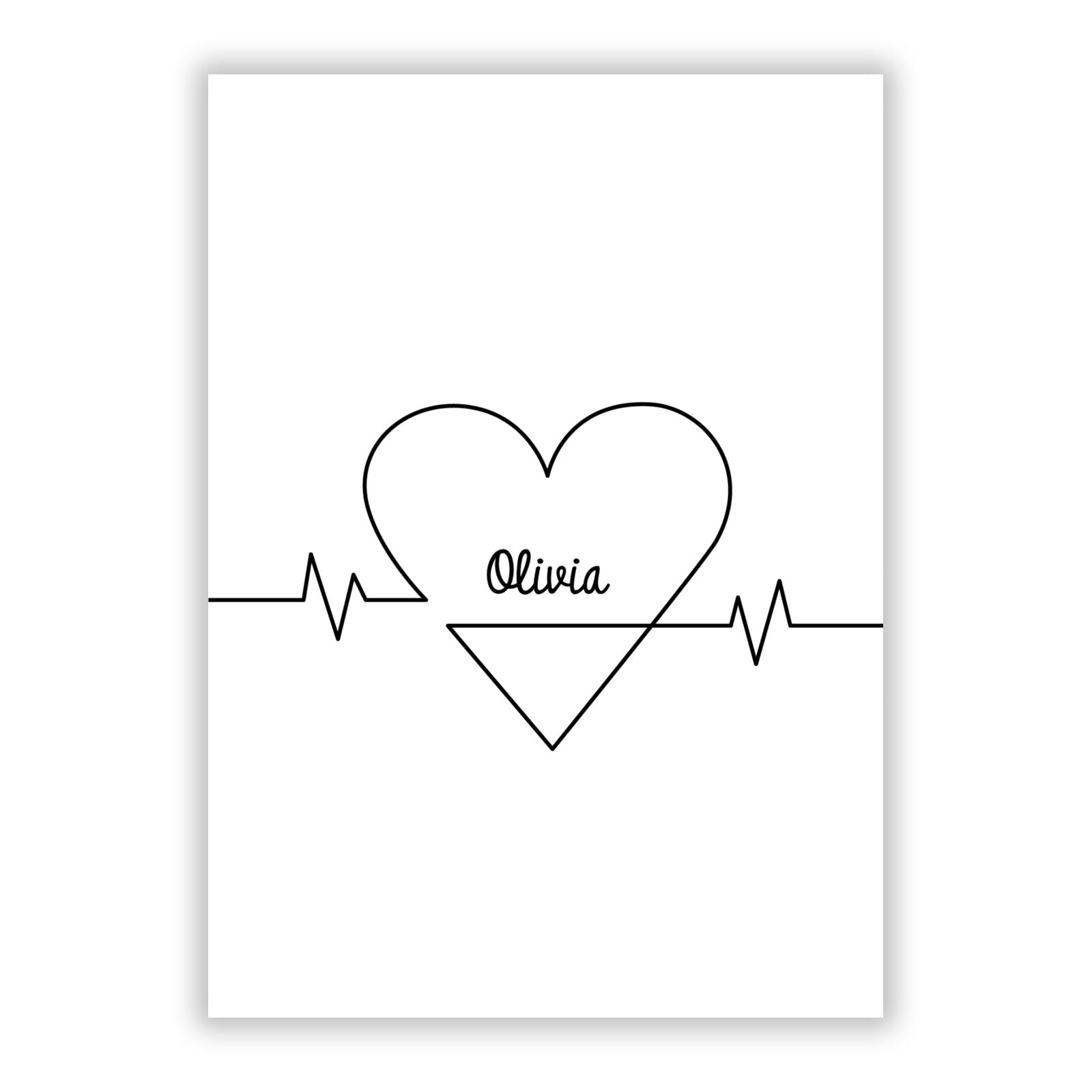 ECG Effect Heart Beats with Name A5 Flat Greetings Card