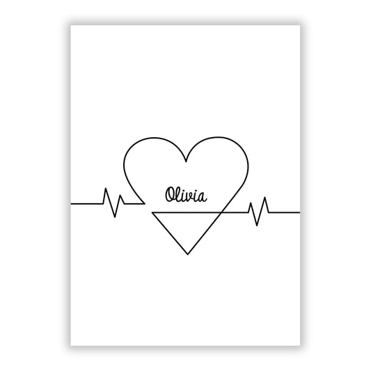 ECG Effect Heart Beats with Name A5 Flat Greetings Card