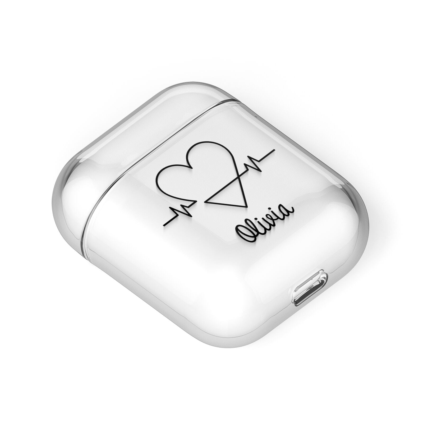 ECG Effect Heart Beats with Name AirPods Case Laid Flat