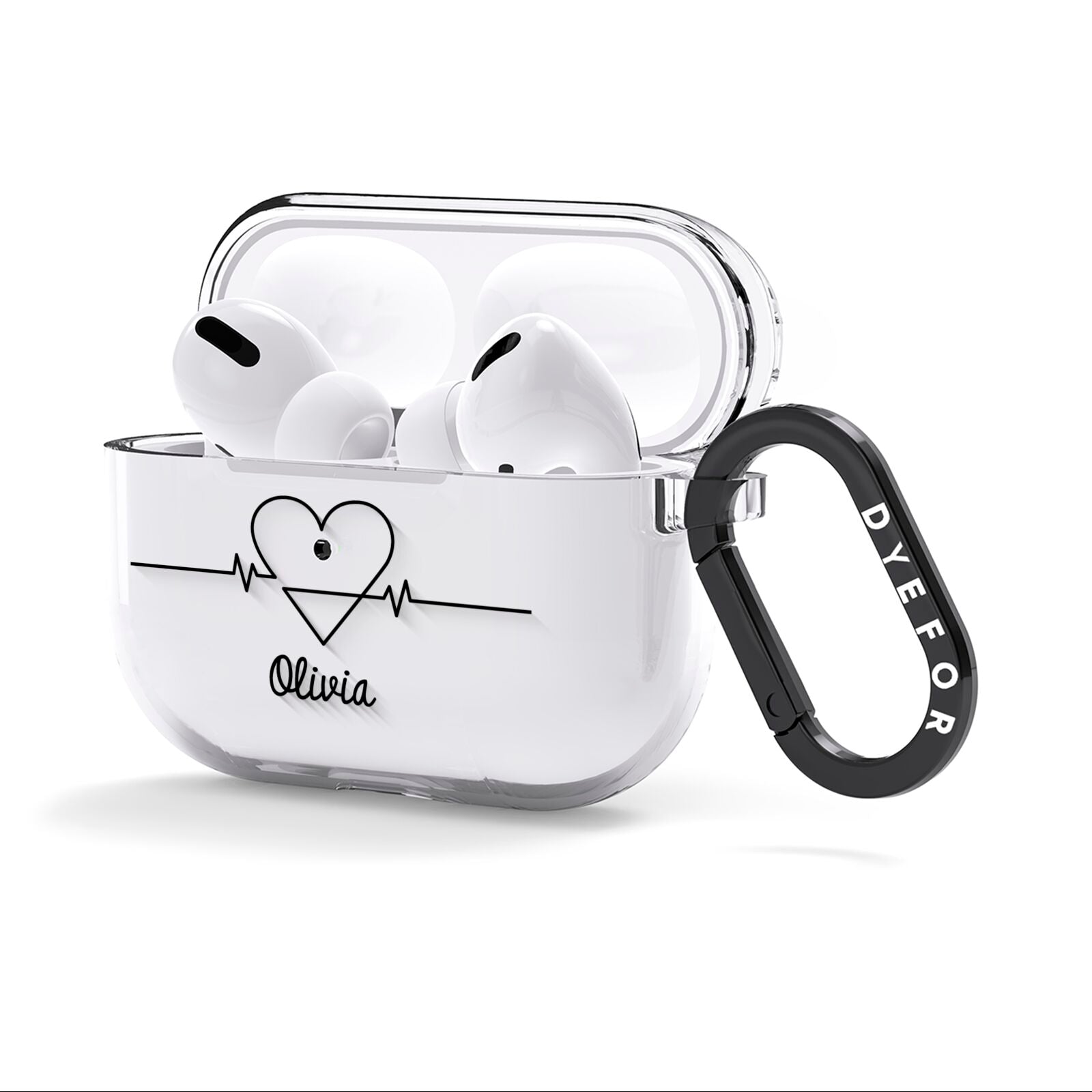 ECG Effect Heart Beats with Name AirPods Clear Case 3rd Gen Side Image