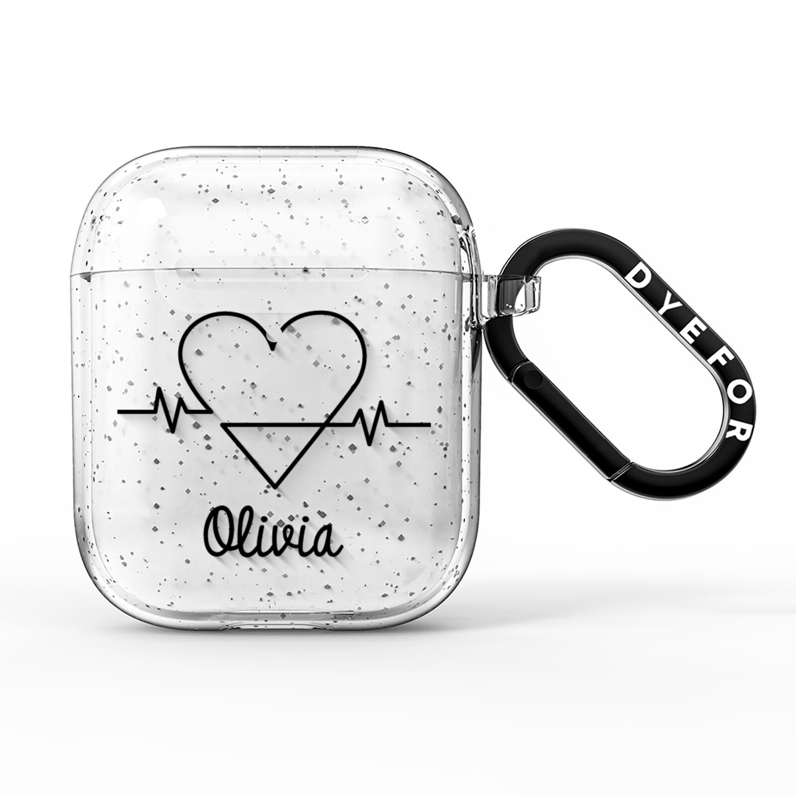 ECG Effect Heart Beats with Name AirPods Glitter Case