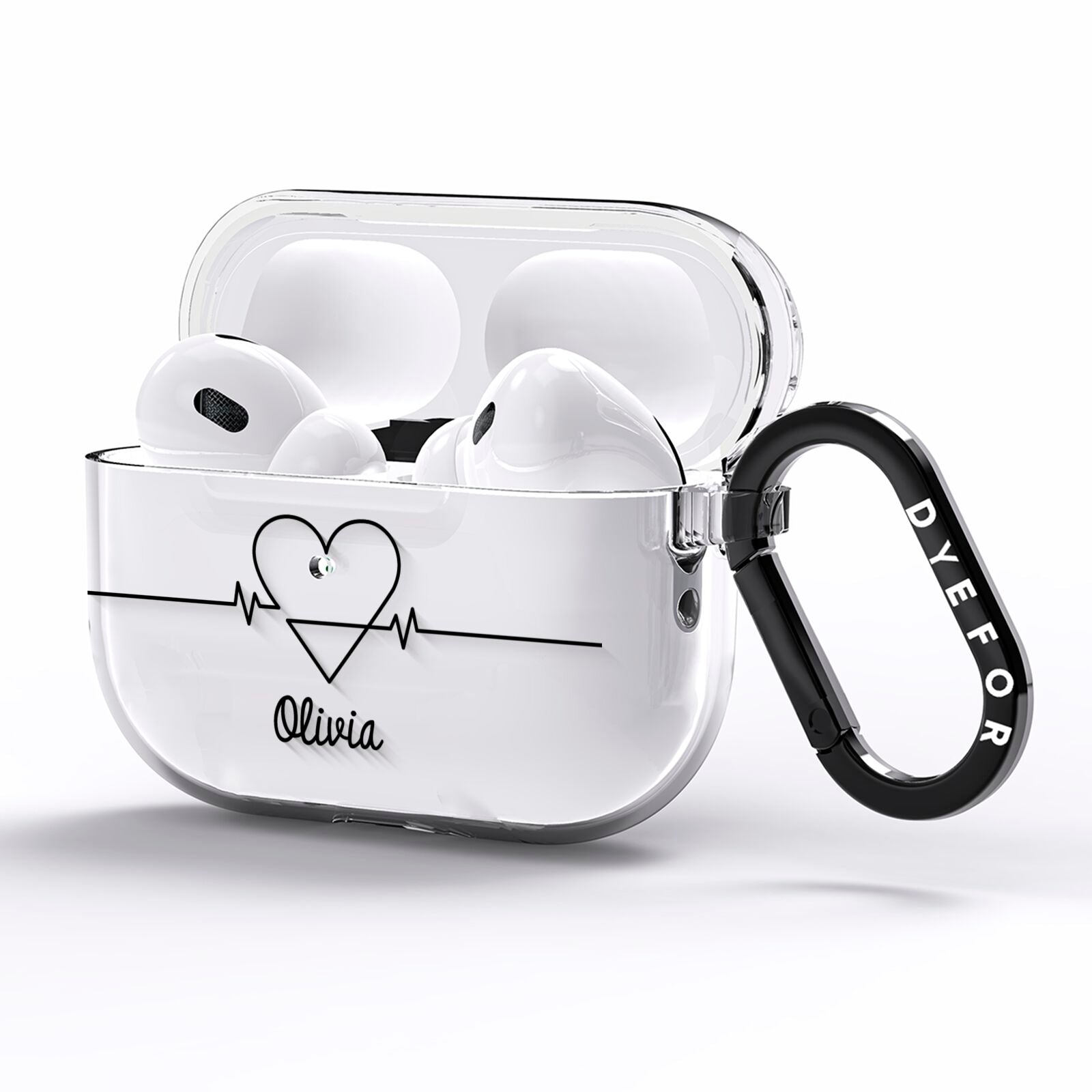 ECG Effect Heart Beats with Name AirPods Pro Clear Case Side Image