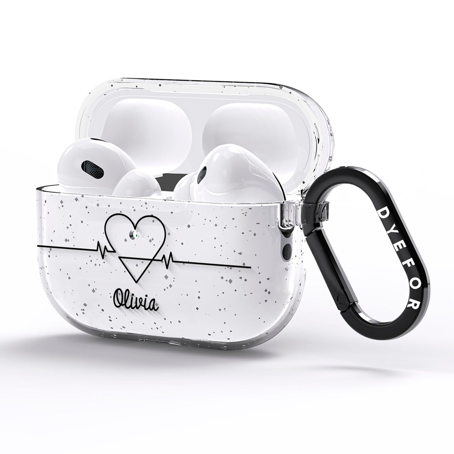 ECG Effect Heart Beats with Name AirPods Pro Glitter Case Side Image