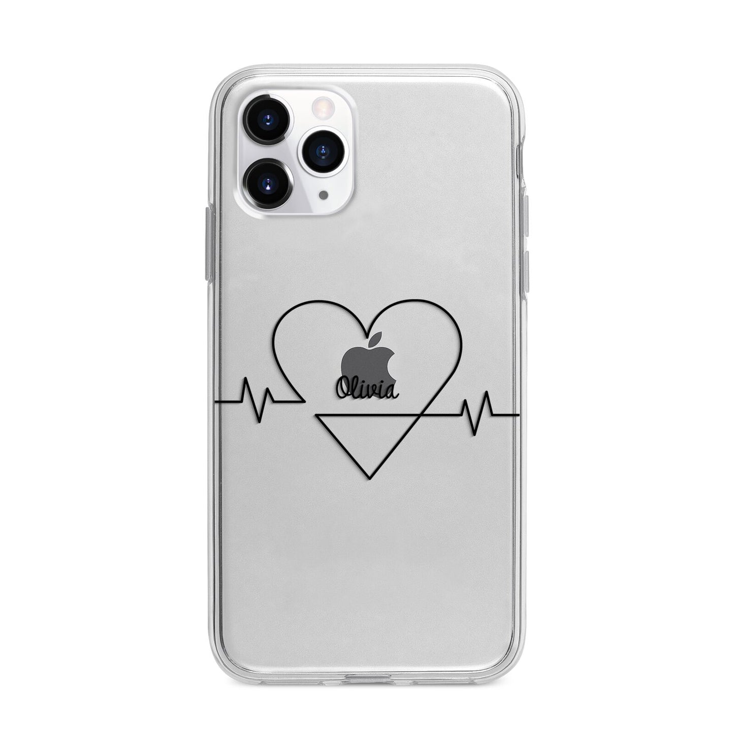 ECG Effect Heart Beats with Name Apple iPhone 11 Pro Max in Silver with Bumper Case