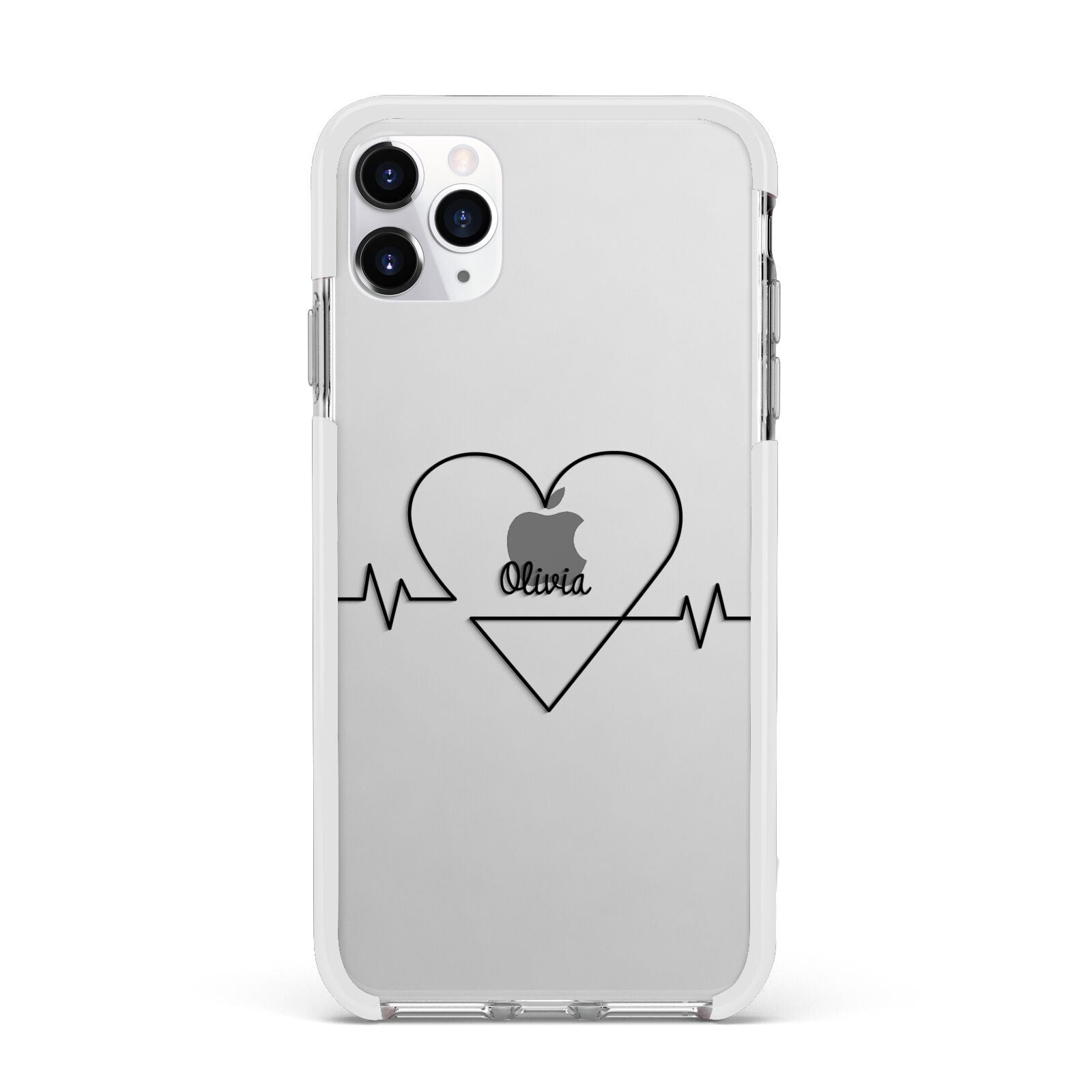 ECG Effect Heart Beats with Name Apple iPhone 11 Pro Max in Silver with White Impact Case