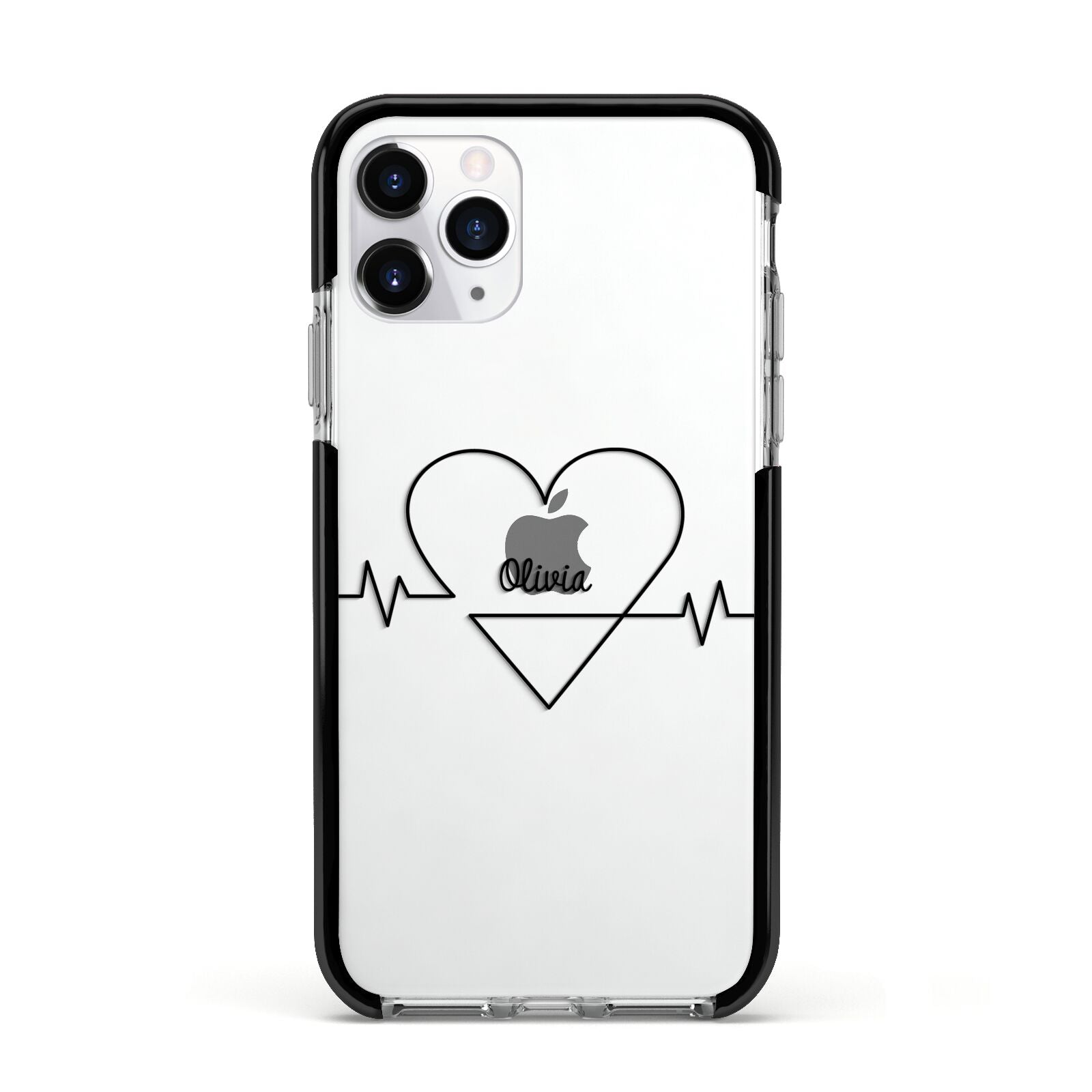 ECG Effect Heart Beats with Name Apple iPhone 11 Pro in Silver with Black Impact Case