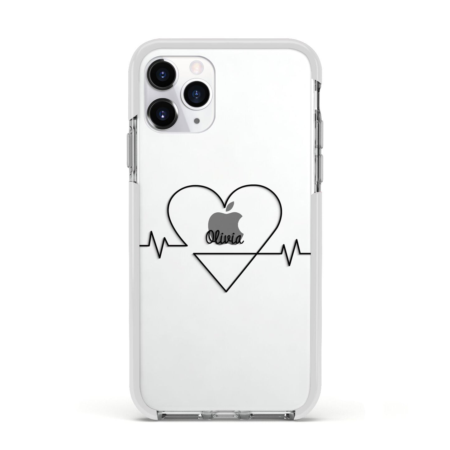 ECG Effect Heart Beats with Name Apple iPhone 11 Pro in Silver with White Impact Case