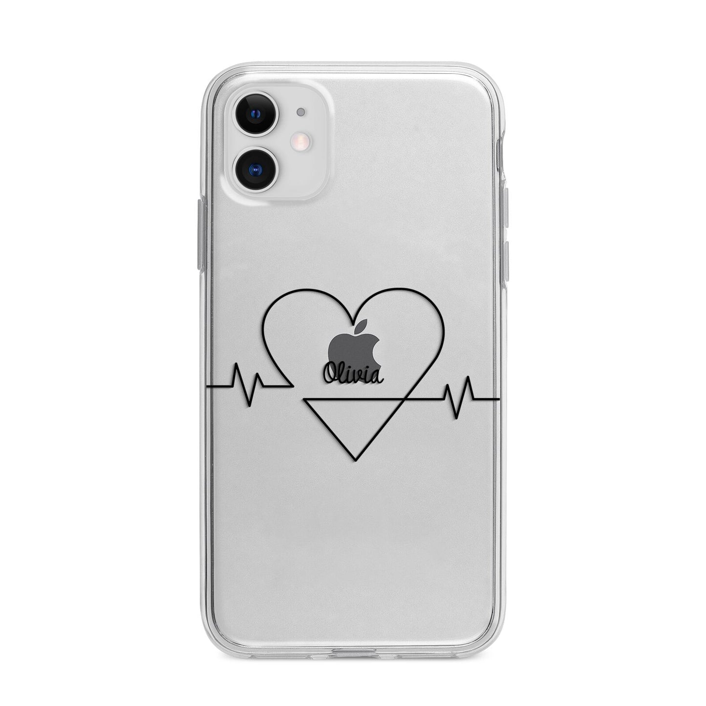 ECG Effect Heart Beats with Name Apple iPhone 11 in White with Bumper Case