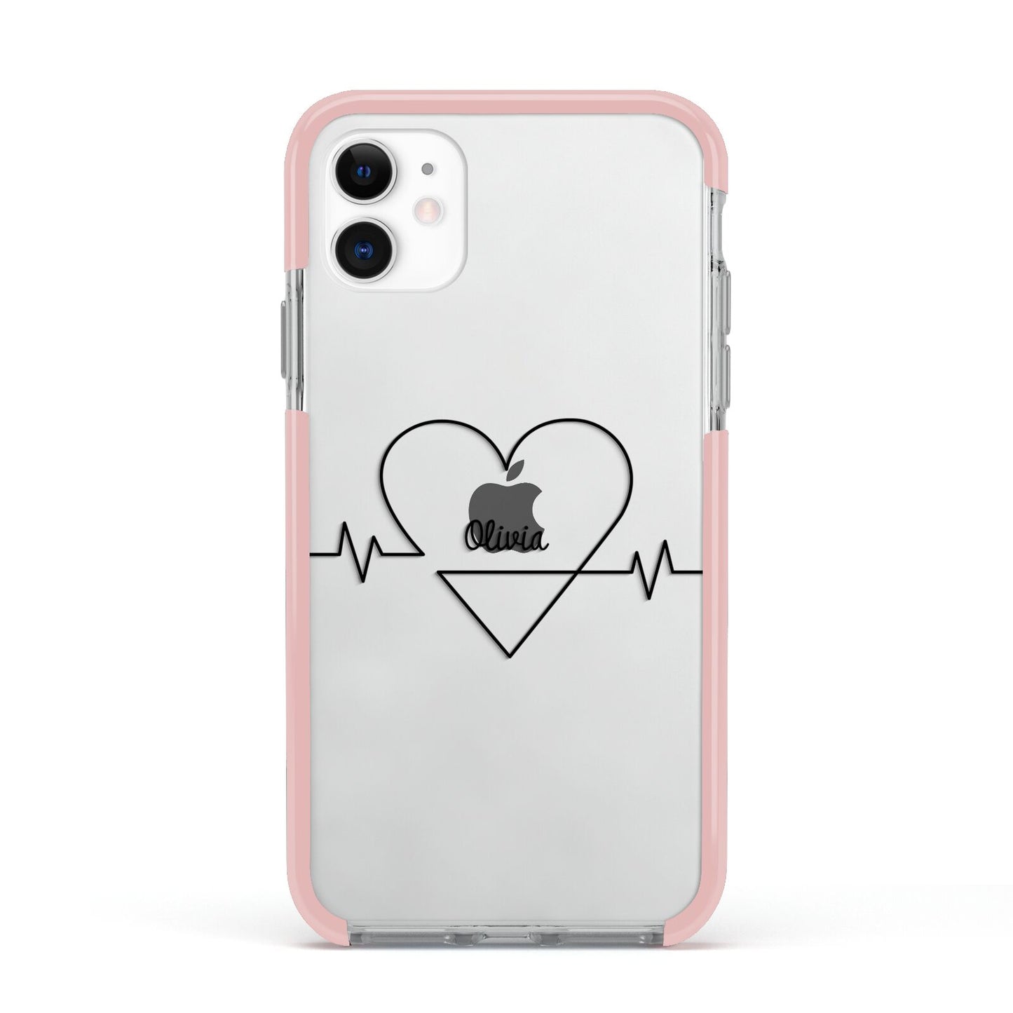 ECG Effect Heart Beats with Name Apple iPhone 11 in White with Pink Impact Case